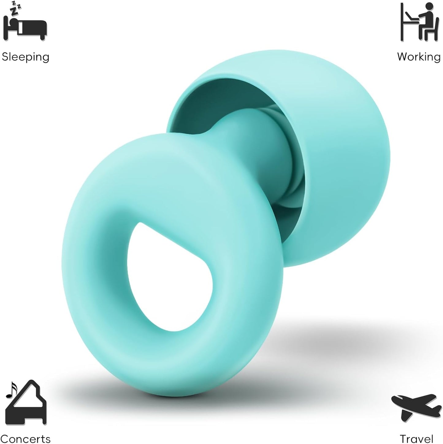 HOYIO Ear Plugs for Noise Reduction–Super Soft, Reusable Hearing Protection in Flexible Silicone for Sleep, Noise Sensitivity & Flights-8 Ear Tips in XS/S/M/L–27dB Noise Cancelling–Light Blue