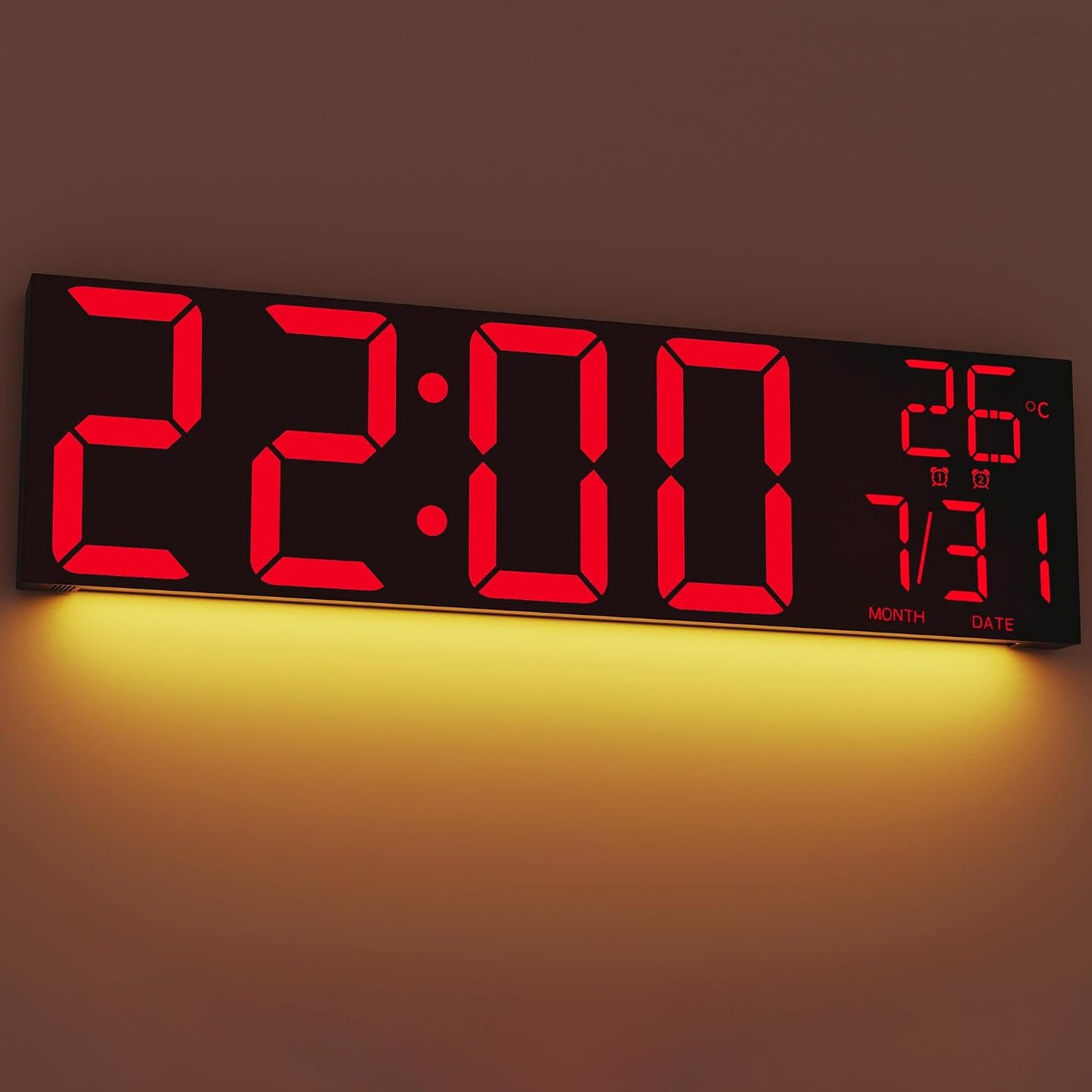Maxstar 16" Large Digital Wall Clock with 8 RGB Led Display & Remote Control, Loud Dual Alarms,5-Level Dimmer, Auto-DST, Temperature,Date,Night Light for Bedroom/Office/Living Room/Shop/Gym/Game Room
