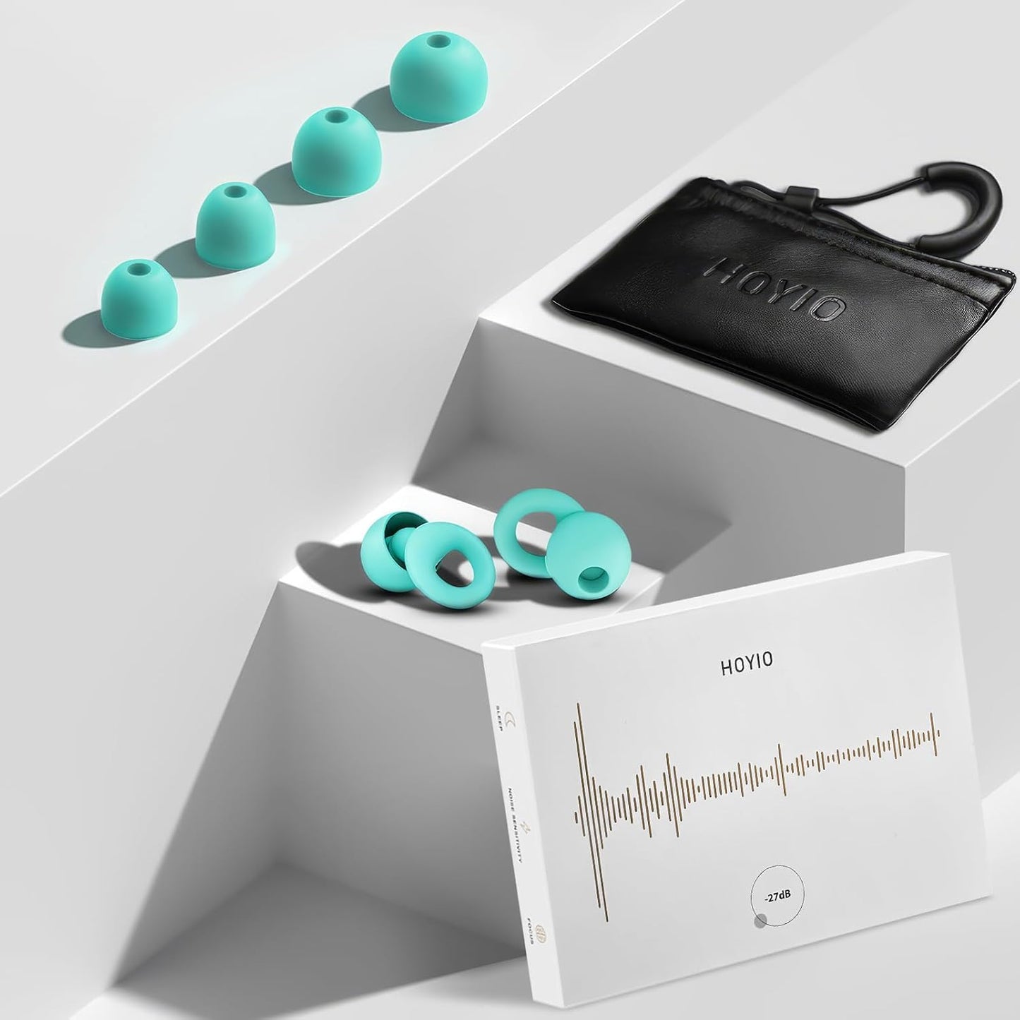 HOYIO Ear Plugs for Noise Reduction–Super Soft, Reusable Hearing Protection in Flexible Silicone for Sleep, Noise Sensitivity & Flights-8 Ear Tips in XS/S/M/L–27dB Noise Cancelling–Light Blue