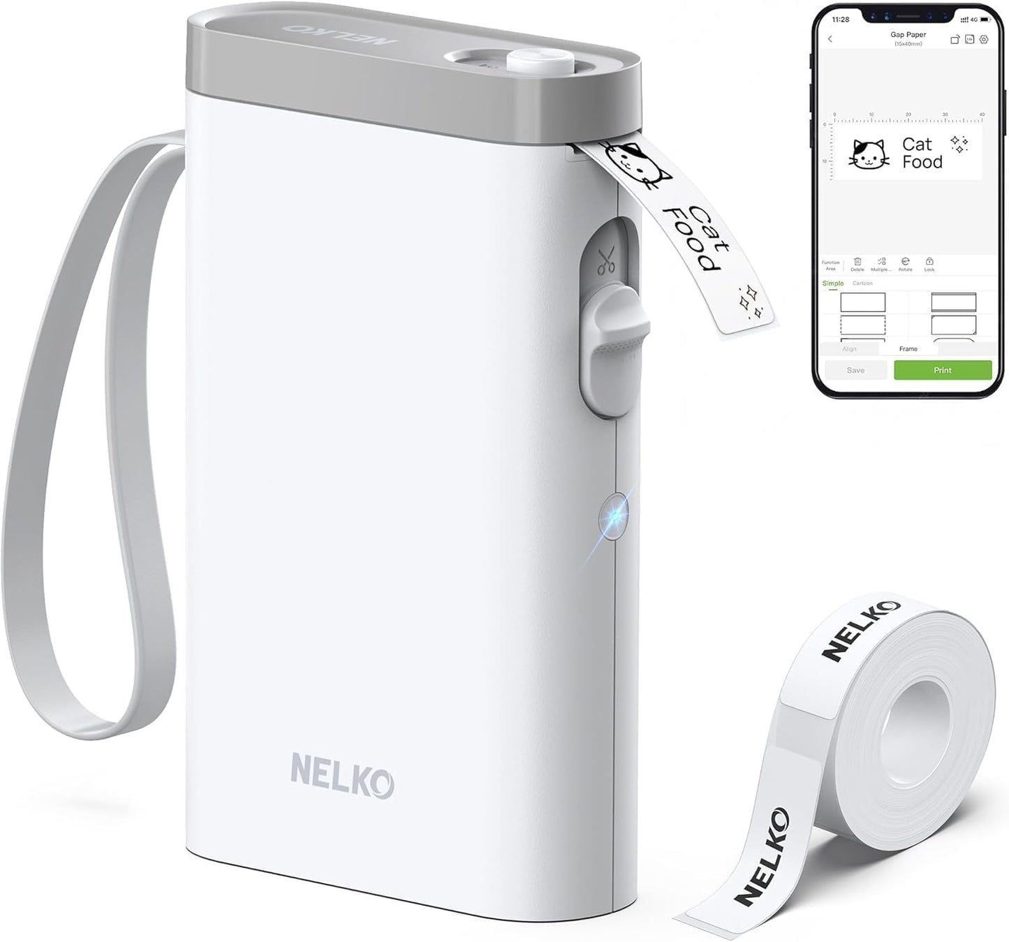 Nelko Label Maker P21 Portable Bluetooth Sticker Printer with Tape, Wireless Mini Label Makers for Organizing Storage Barcode Office Home, White