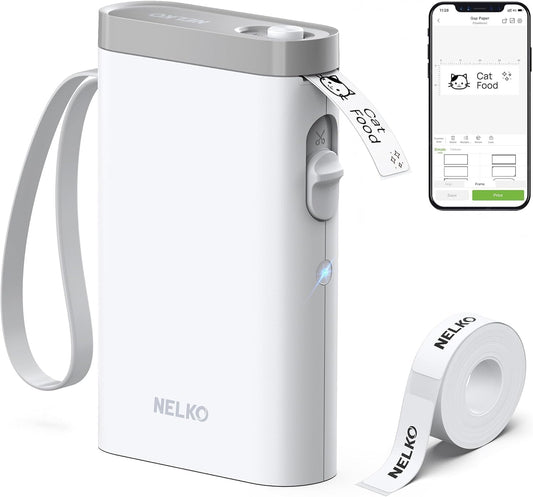 Nelko Label Maker P21 Portable Bluetooth Sticker Printer with Tape, Wireless Mini Label Makers for Organizing Storage Barcode Office Home, White
