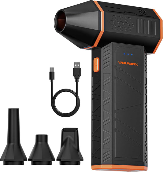 WOLFBOX MF50 Compressed Air Duster-110000RPM Super Power Air Cleaner for PC | 3-Speed Rechargeable, Mini Blower with Fast Charging, Dust Blower for Keyboard, House, Outdoor and Car