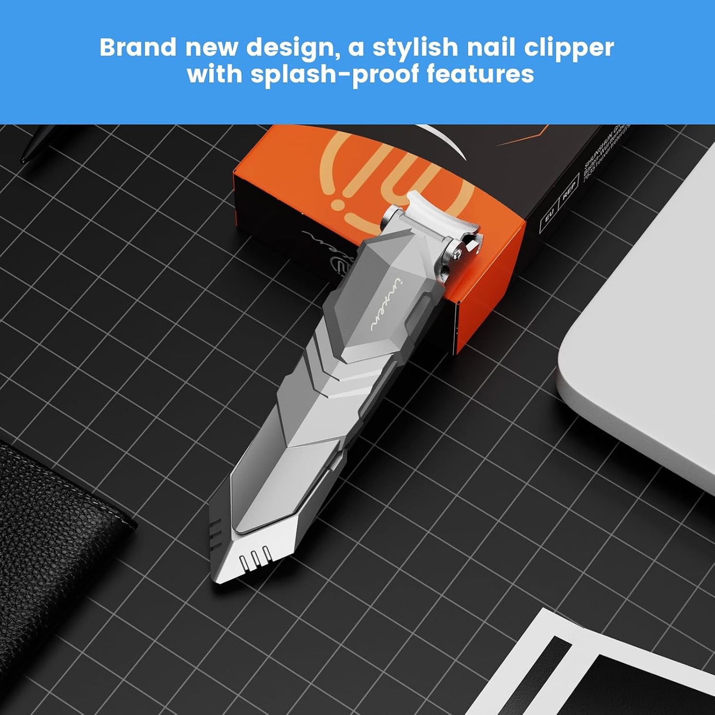 Nail Clippers for Men with Catcher – No Splash, Self-Collecting Premium Steel Nail Clippers for Fingernails & Toenails, Perfect Gifts for Him, Great Gadget & Stocking fillers for Men Gift