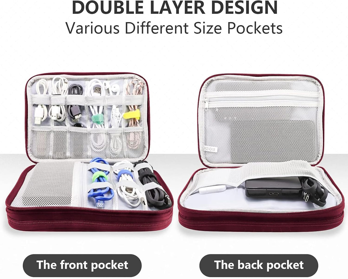 Teskyer Electronics Accessories Organiser Bag, Waterproof Cable Organiser Bag, Travel Gadget Bag, Holiday Essentials for Men Women, 8.5 x 5 Inch, Black