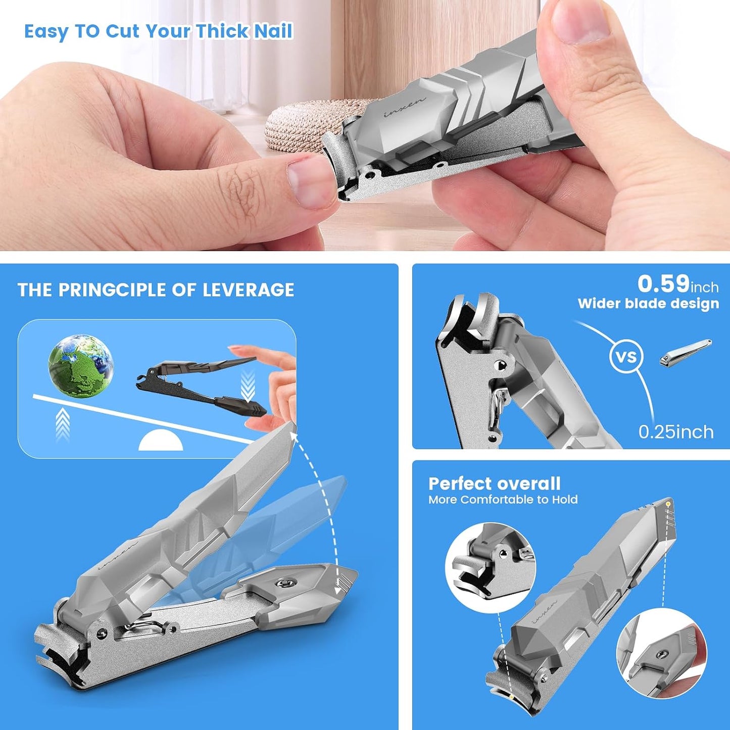 Nail Clippers for Men with Catcher – No Splash, Self-Collecting Premium Steel Nail Clippers for Fingernails & Toenails, Perfect Gifts for Him, Great Gadget & Stocking fillers for Men Gift