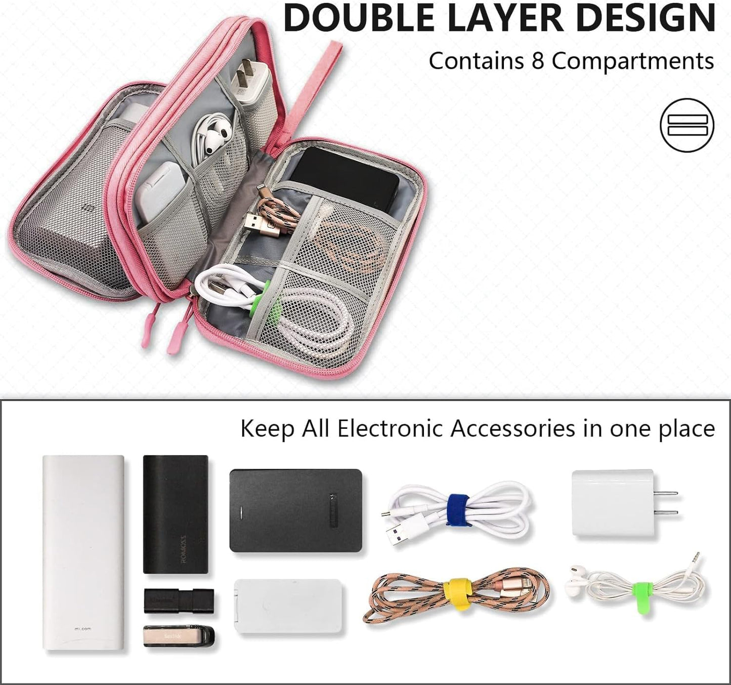 Teskyer Electronics Accessories Organiser Bag, Waterproof Cable Organiser Bag, Travel Gadget Bag, Holiday Essentials for Men Women, 8.5 x 5 Inch, Black