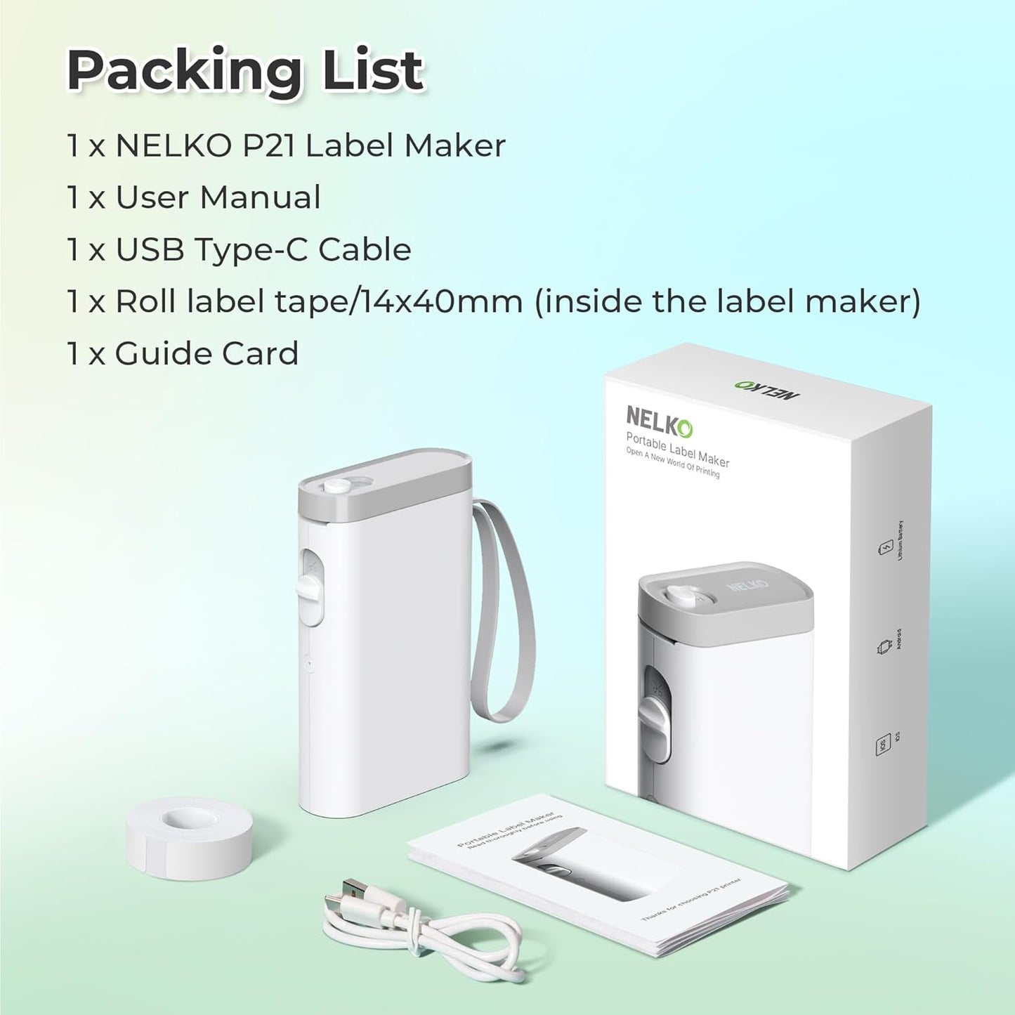 Nelko Label Maker P21 Portable Bluetooth Sticker Printer with Tape, Wireless Mini Label Makers for Organizing Storage Barcode Office Home, White