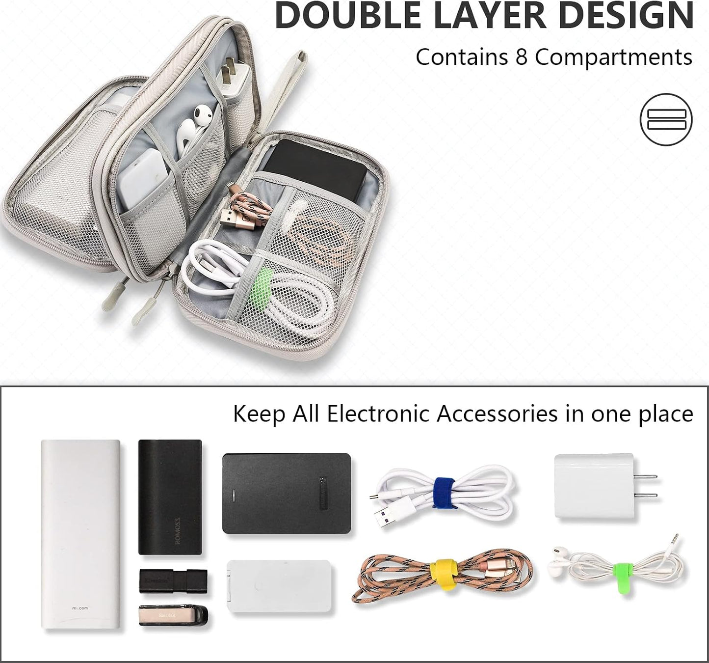 Teskyer Electronics Accessories Organiser Bag, Waterproof Cable Organiser Bag, Travel Gadget Bag, Holiday Essentials for Men Women, 8.5 x 5 Inch, Black