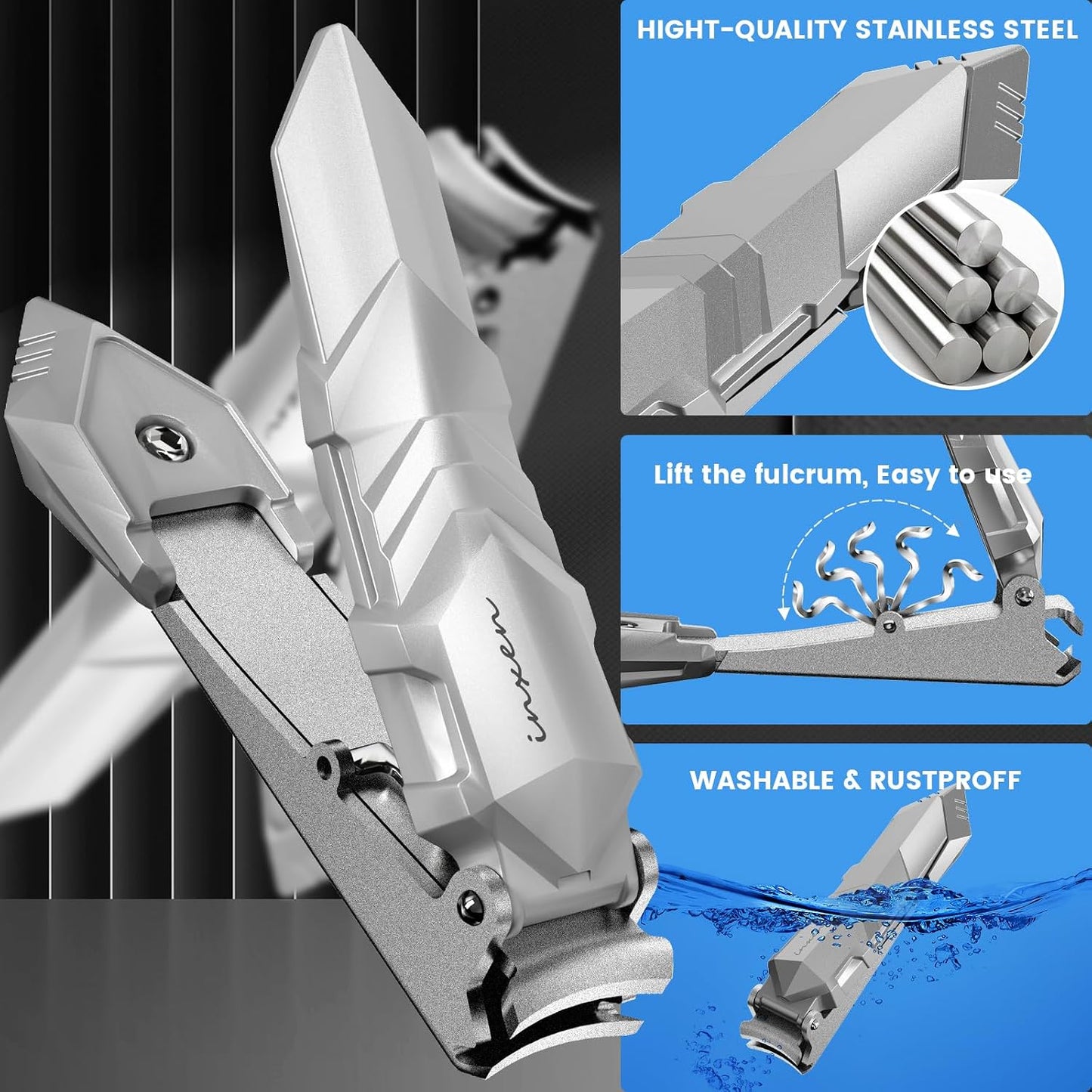 Nail Clippers for Men with Catcher – No Splash, Self-Collecting Premium Steel Nail Clippers for Fingernails & Toenails, Perfect Gifts for Him, Great Gadget & Stocking fillers for Men Gift