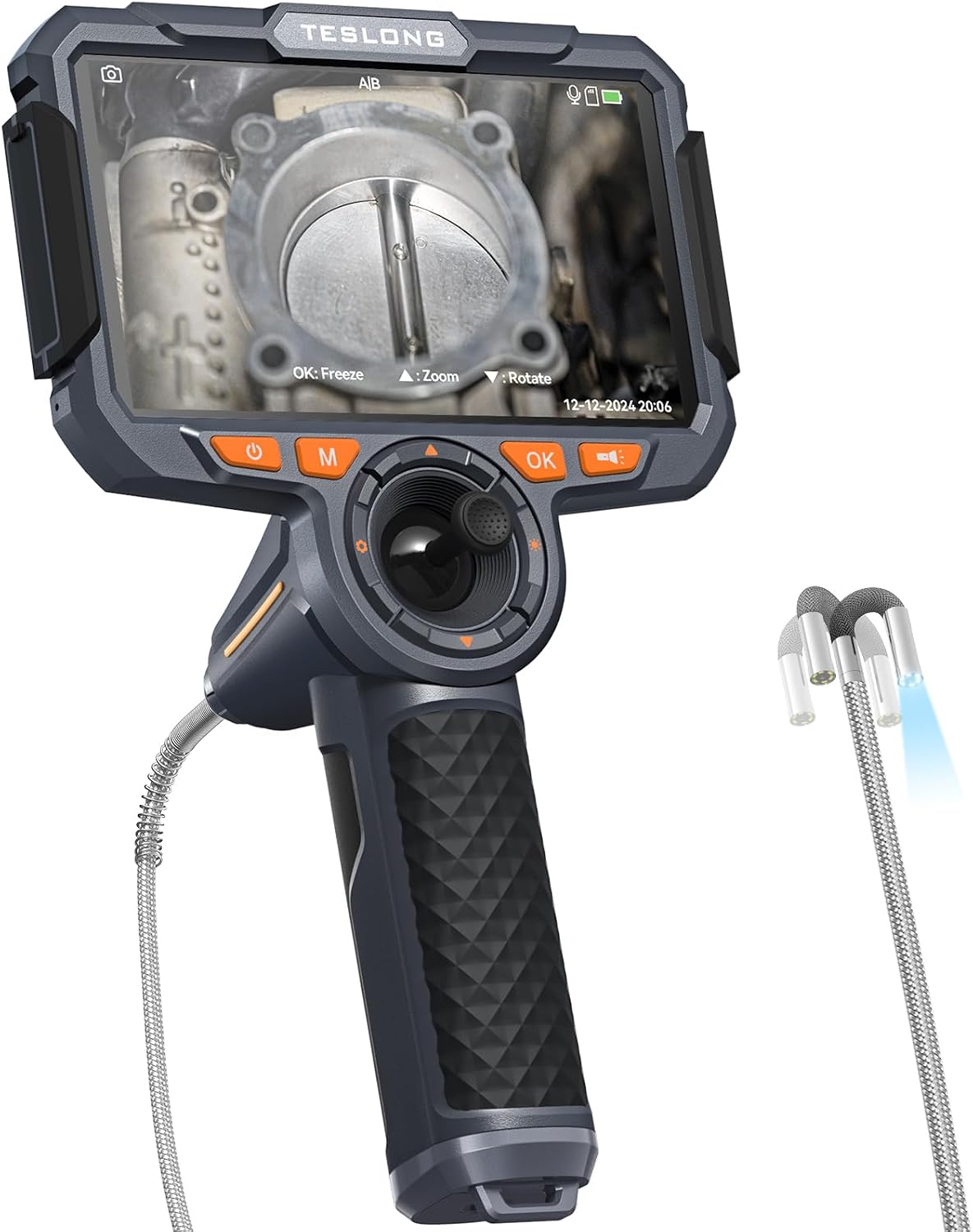 Teslong 3.9mm 4-Way Articulating Borescope with Light, 6'' IPS Endoscope Inspection Camera with 360 Articulated Probe, Flexible Automotive Mechanics Gadgets Fiber Optic Scope Cam (1.5M)