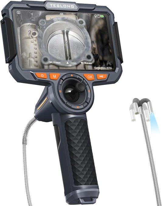 Teslong 3.9mm 4-Way Articulating Borescope with Light, 6'' IPS Endoscope Inspection Camera with 360 Articulated Probe, Flexible Automotive Mechanics Gadgets Fiber Optic Scope Cam (1.5M)