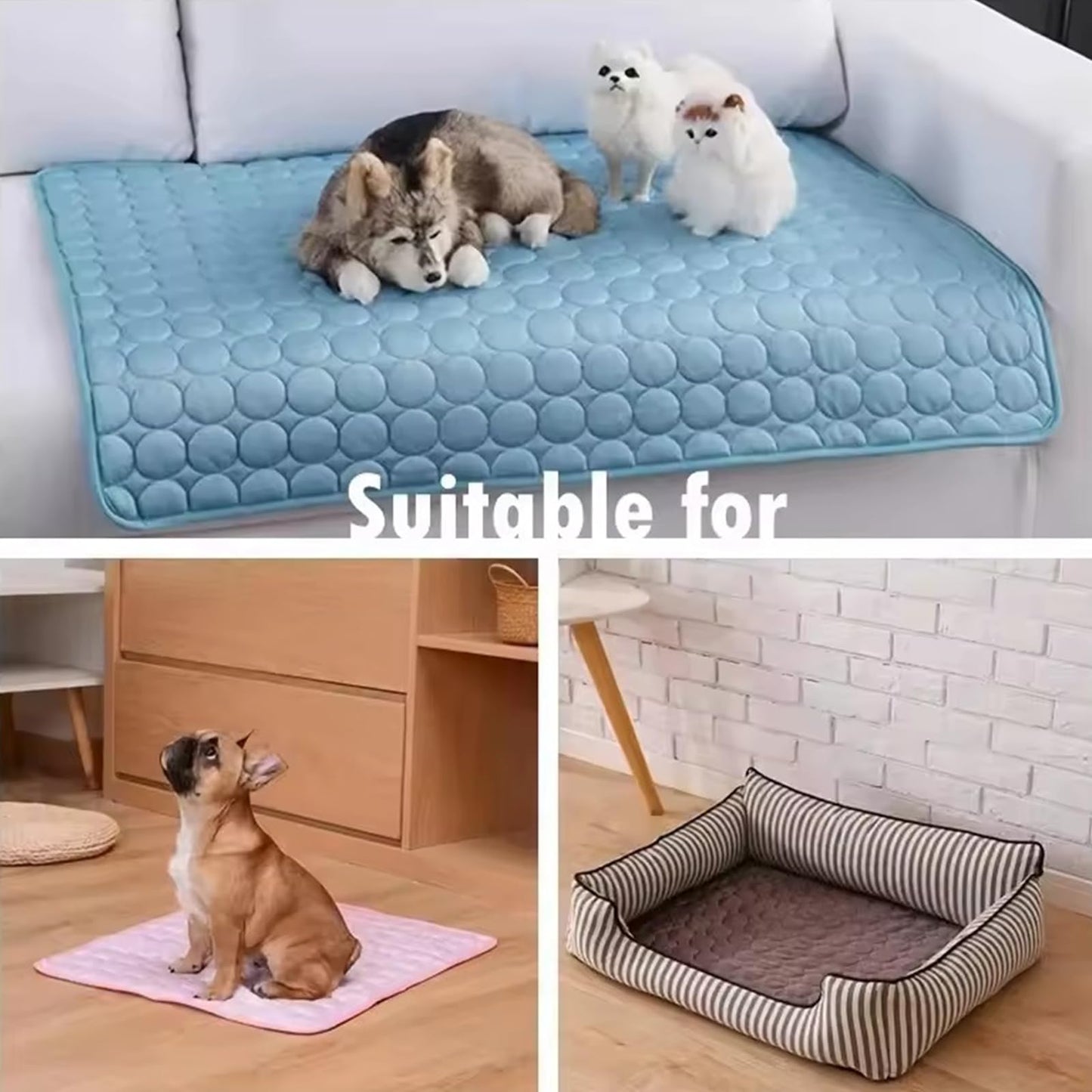 Dog Cooling Mat, Pet Cooling Mat for Cats, Cool Blanket or Large Dogs In Hot Summer, Durable Cool Pad Waterproof & Easy Clean. (Blue,M)