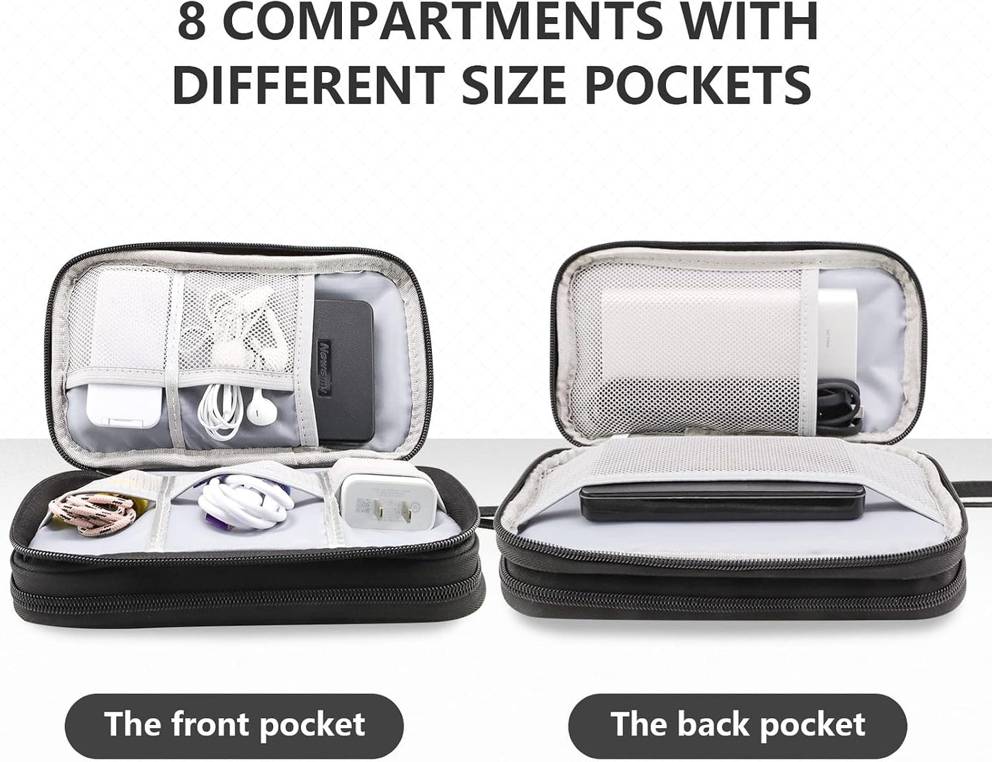 Teskyer Electronics Accessories Organiser Bag, Waterproof Cable Organiser Bag, Travel Gadget Bag, Holiday Essentials for Men Women, 8.5 x 5 Inch, Black