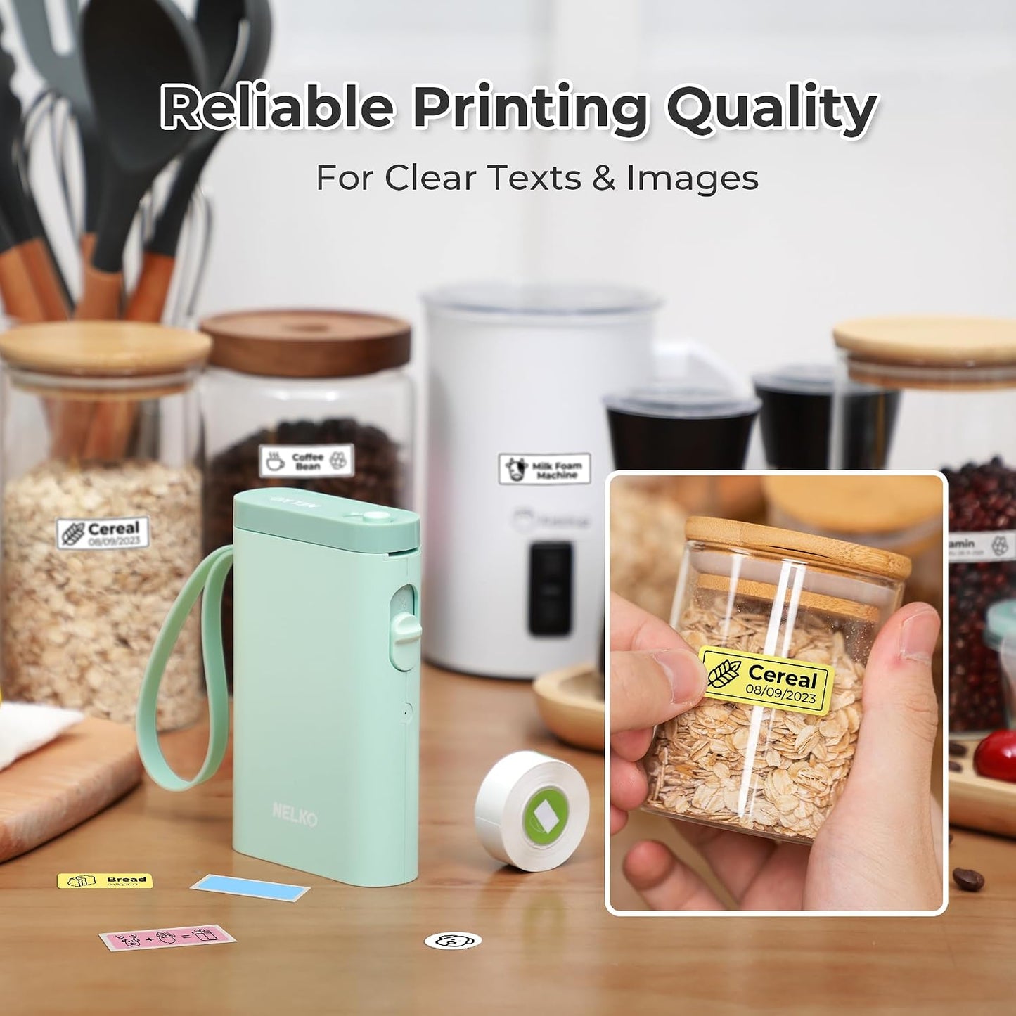 Nelko Label Maker P21 Portable Bluetooth Sticker Printer with Tape, Wireless Mini Label Makers for Organizing Storage Barcode Office Home, White