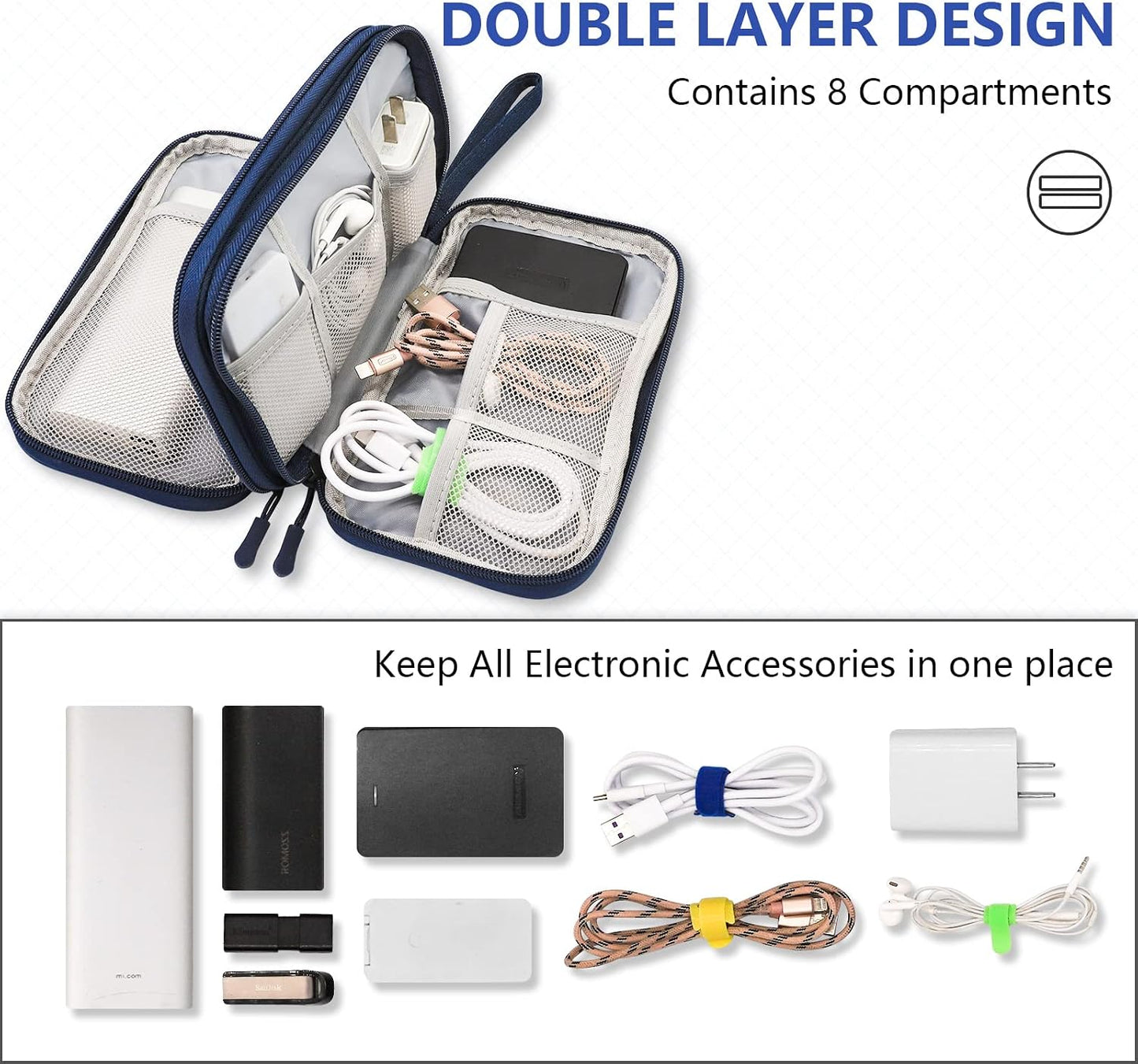 Teskyer Electronics Accessories Organiser Bag, Waterproof Cable Organiser Bag, Travel Gadget Bag, Holiday Essentials for Men Women, 8.5 x 5 Inch, Black