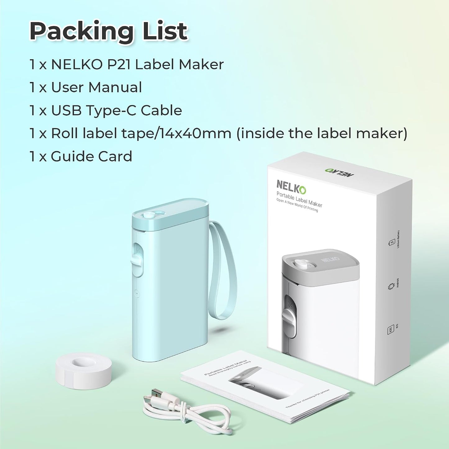Nelko Label Maker P21 Portable Bluetooth Sticker Printer with Tape, Wireless Mini Label Makers for Organizing Storage Barcode Office Home, White