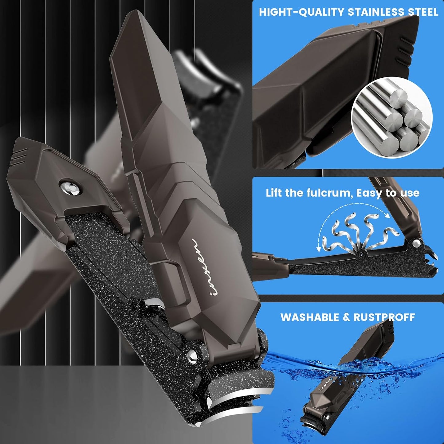 Nail Clippers for Men with Catcher – No Splash, Self-Collecting Premium Steel Nail Clippers for Fingernails & Toenails, Perfect Gifts for Him, Great Gadget & Stocking fillers for Men Gift