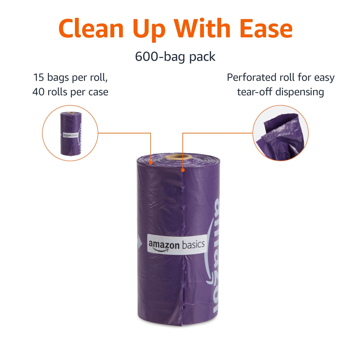 Amazon Basics Dog Poop/Waste Bags without Dispenser, Lavender, 300 Bags (20 Packs of 15 Bags)