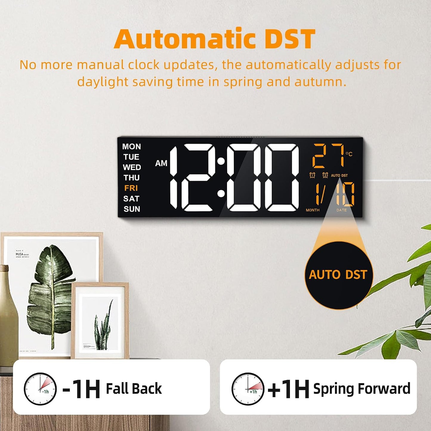 Maxstar 16" Large Digital Wall Clock with 8 RGB Led Display & Remote Control, Loud Dual Alarms,5-Level Dimmer, Auto-DST, Temperature,Date,Night Light for Bedroom/Office/Living Room/Shop/Gym/Game Room