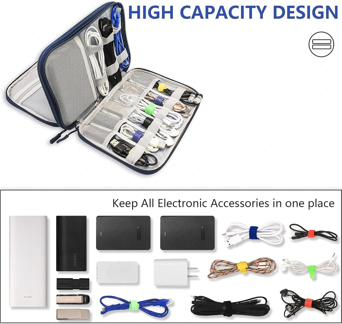 Teskyer Electronics Accessories Organiser Bag, Waterproof Cable Organiser Bag, Travel Gadget Bag, Holiday Essentials for Men Women, 8.5 x 5 Inch, Black