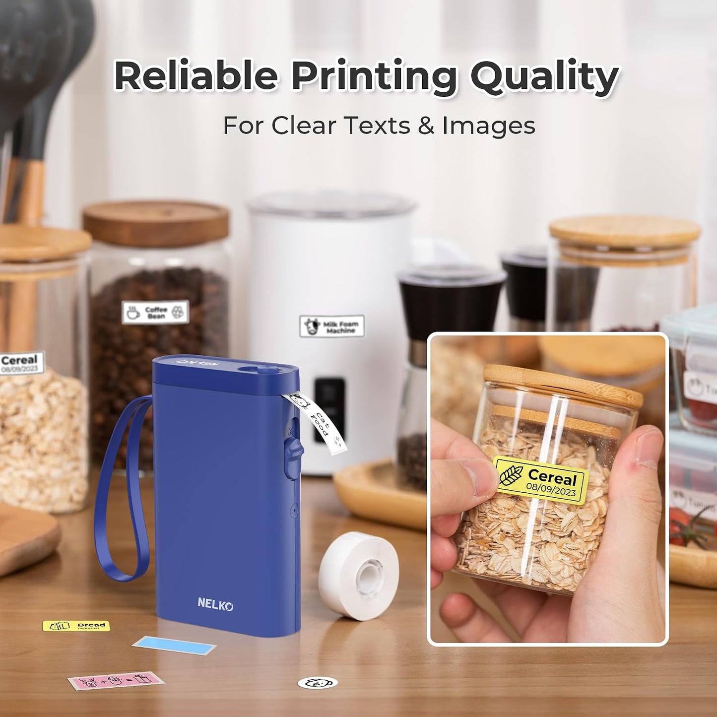 Nelko Label Maker P21 Portable Bluetooth Sticker Printer with Tape, Wireless Mini Label Makers for Organizing Storage Barcode Office Home, White