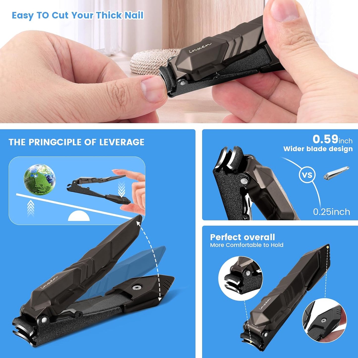 Nail Clippers for Men with Catcher – No Splash, Self-Collecting Premium Steel Nail Clippers for Fingernails & Toenails, Perfect Gifts for Him, Great Gadget & Stocking fillers for Men Gift