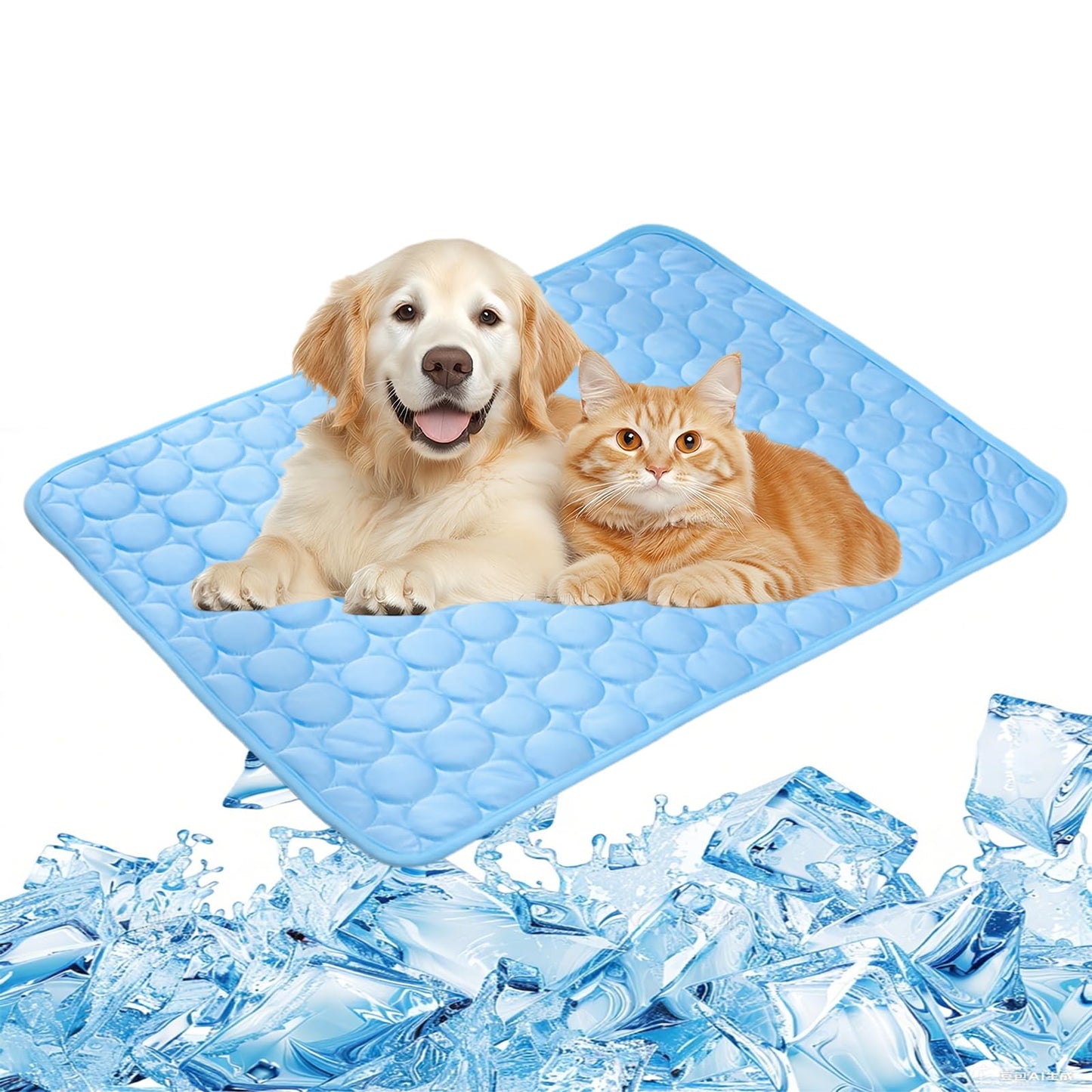 Dog Cooling Mat, Pet Cooling Mat for Cats, Cool Blanket or Large Dogs In Hot Summer, Durable Cool Pad Waterproof & Easy Clean. (Blue,M)