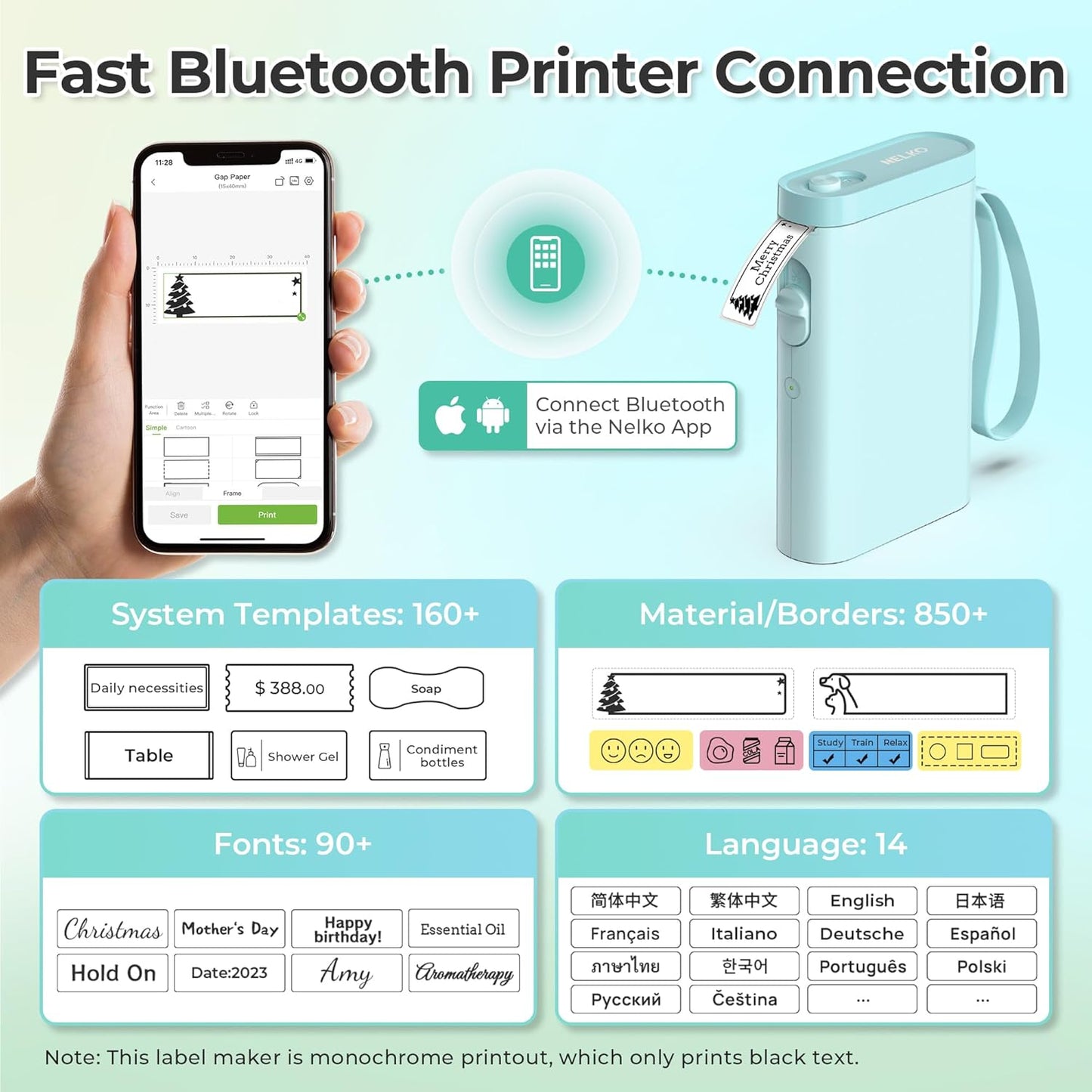 Nelko Label Maker P21 Portable Bluetooth Sticker Printer with Tape, Wireless Mini Label Makers for Organizing Storage Barcode Office Home, White