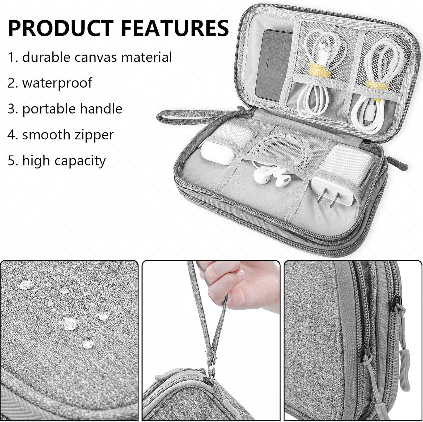 Teskyer Electronics Accessories Organiser Bag, Waterproof Cable Organiser Bag, Travel Gadget Bag, Holiday Essentials for Men Women, 8.5 x 5 Inch, Black
