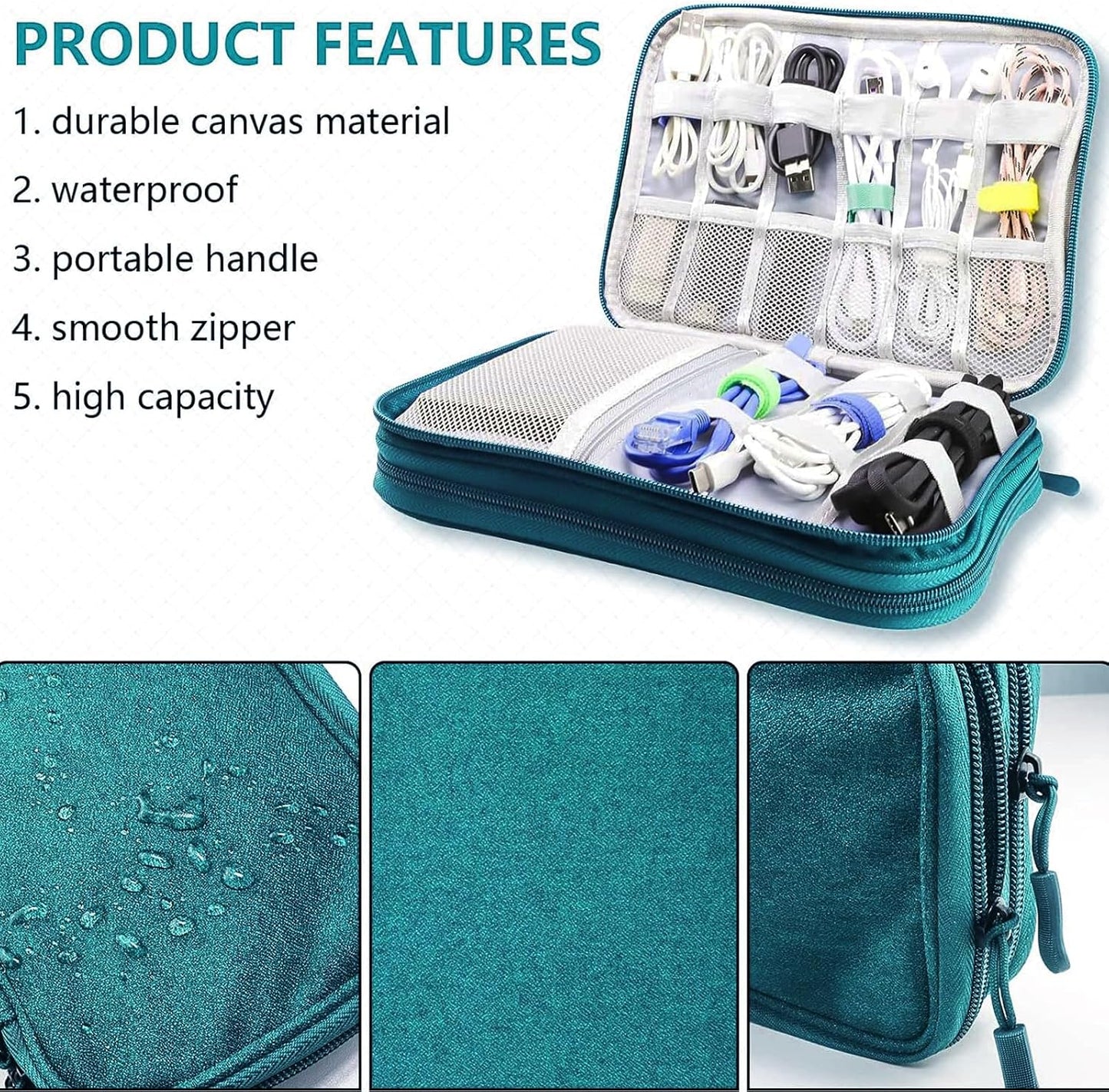 Teskyer Electronics Accessories Organiser Bag, Waterproof Cable Organiser Bag, Travel Gadget Bag, Holiday Essentials for Men Women, 8.5 x 5 Inch, Black