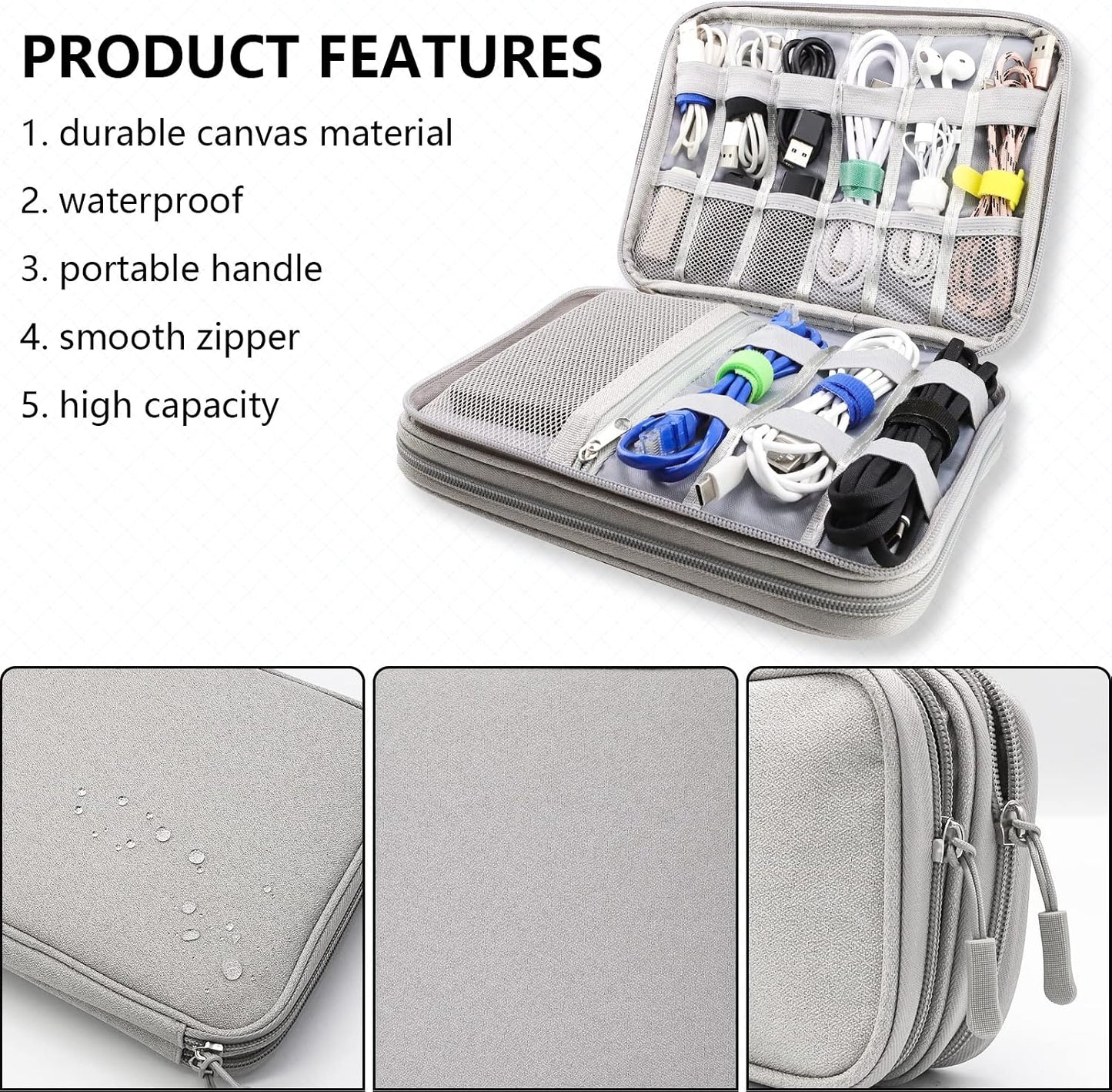 Teskyer Electronics Accessories Organiser Bag, Waterproof Cable Organiser Bag, Travel Gadget Bag, Holiday Essentials for Men Women, 8.5 x 5 Inch, Black