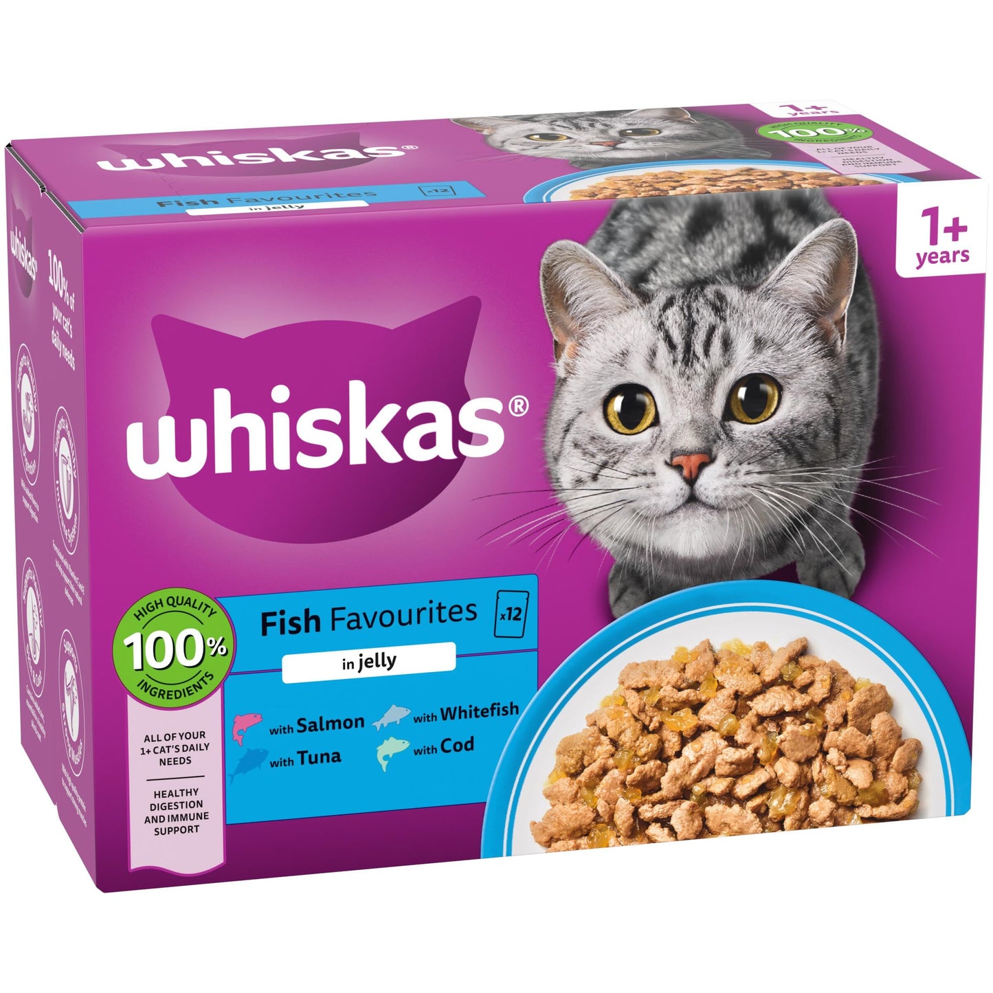 whiskas 1 plus Adult Mixed Selection in Jelly 84 Pouches, Adult Wet Cat Food, Megapack (84 x 85 g)
