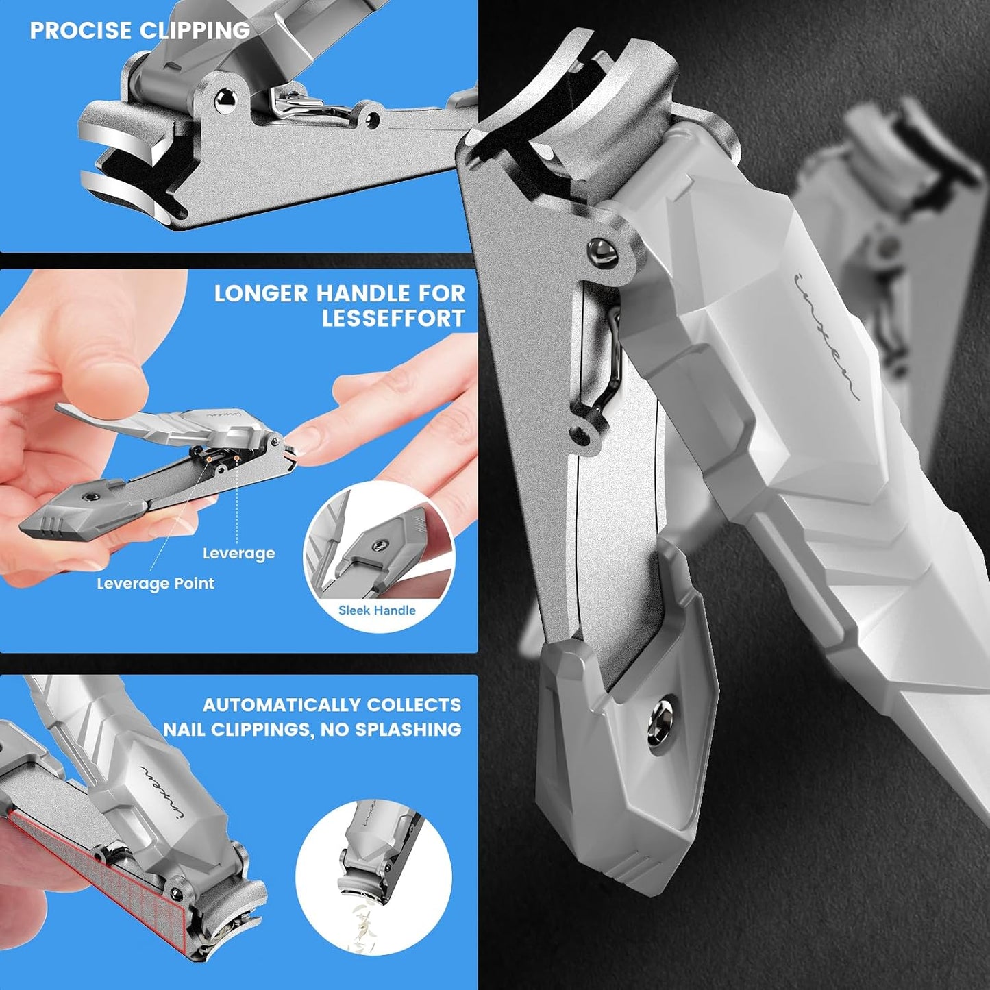Nail Clippers for Men with Catcher – No Splash, Self-Collecting Premium Steel Nail Clippers for Fingernails & Toenails, Perfect Gifts for Him, Great Gadget & Stocking fillers for Men Gift