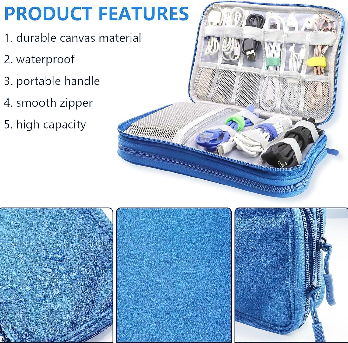 Teskyer Electronics Accessories Organiser Bag, Waterproof Cable Organiser Bag, Travel Gadget Bag, Holiday Essentials for Men Women, 8.5 x 5 Inch, Black