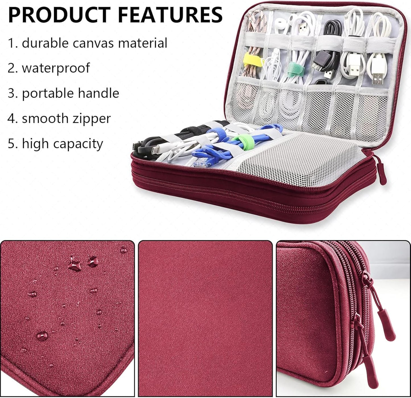 Teskyer Electronics Accessories Organiser Bag, Waterproof Cable Organiser Bag, Travel Gadget Bag, Holiday Essentials for Men Women, 8.5 x 5 Inch, Black
