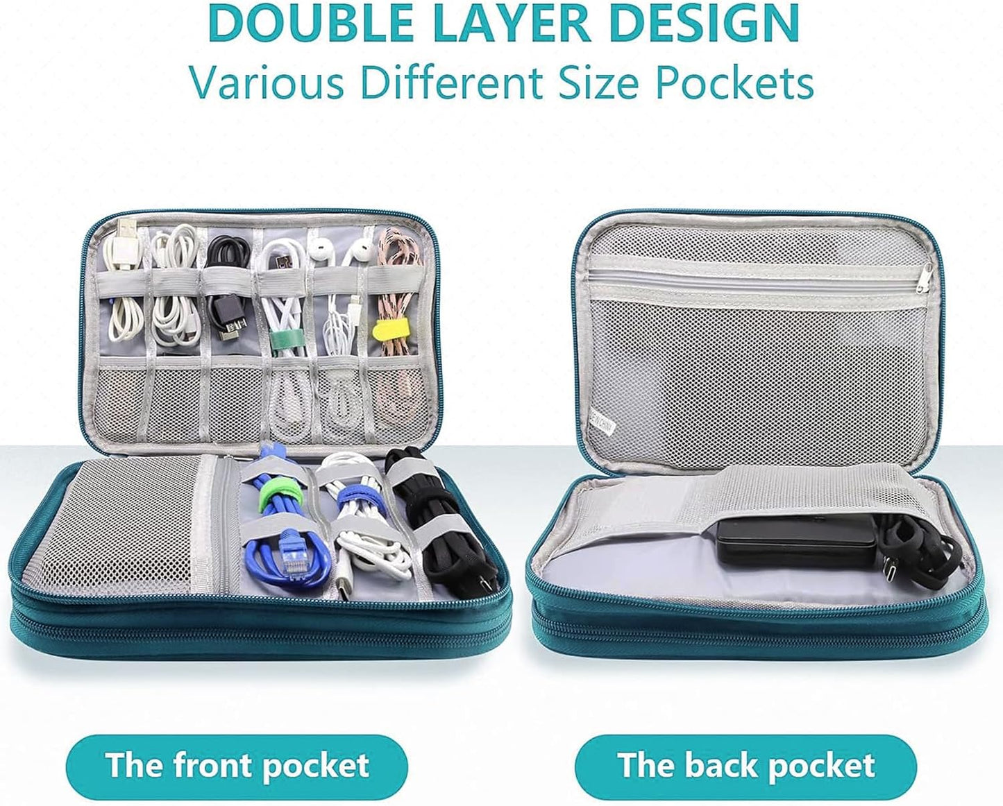Teskyer Electronics Accessories Organiser Bag, Waterproof Cable Organiser Bag, Travel Gadget Bag, Holiday Essentials for Men Women, 8.5 x 5 Inch, Black
