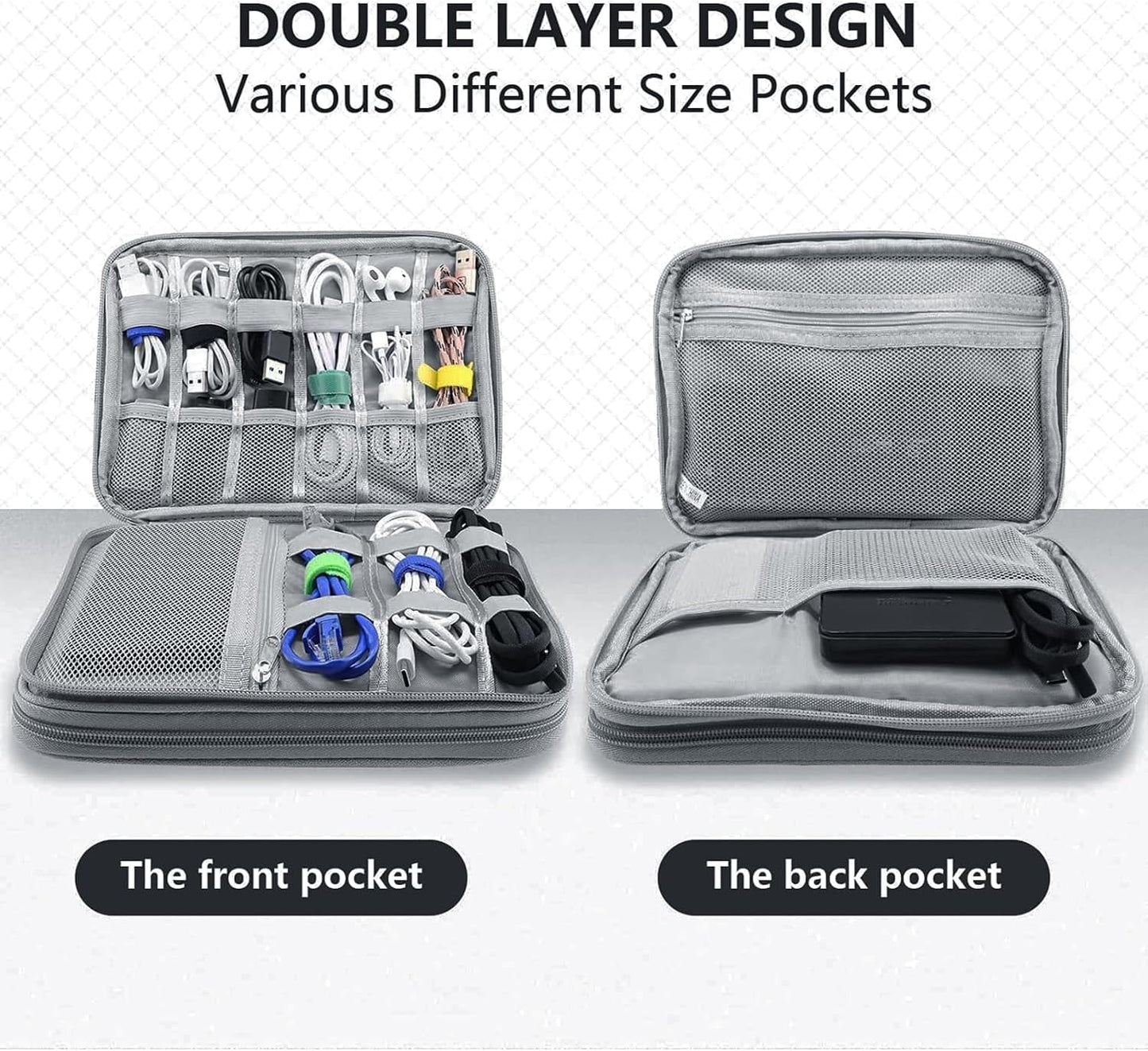 Teskyer Electronics Accessories Organiser Bag, Waterproof Cable Organiser Bag, Travel Gadget Bag, Holiday Essentials for Men Women, 8.5 x 5 Inch, Black