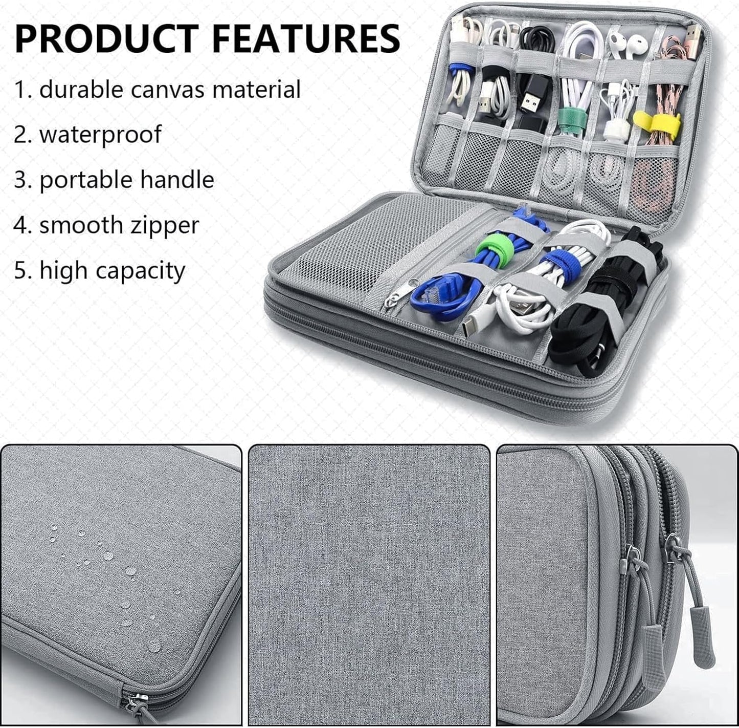 Teskyer Electronics Accessories Organiser Bag, Waterproof Cable Organiser Bag, Travel Gadget Bag, Holiday Essentials for Men Women, 8.5 x 5 Inch, Black