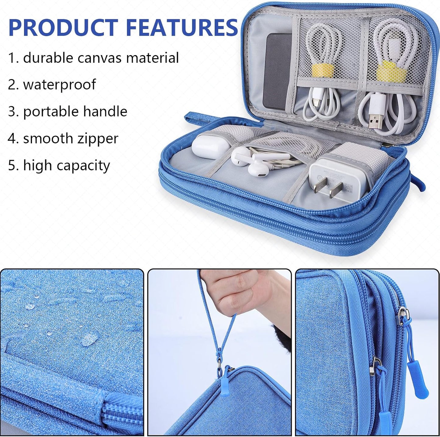 Teskyer Electronics Accessories Organiser Bag, Waterproof Cable Organiser Bag, Travel Gadget Bag, Holiday Essentials for Men Women, 8.5 x 5 Inch, Black