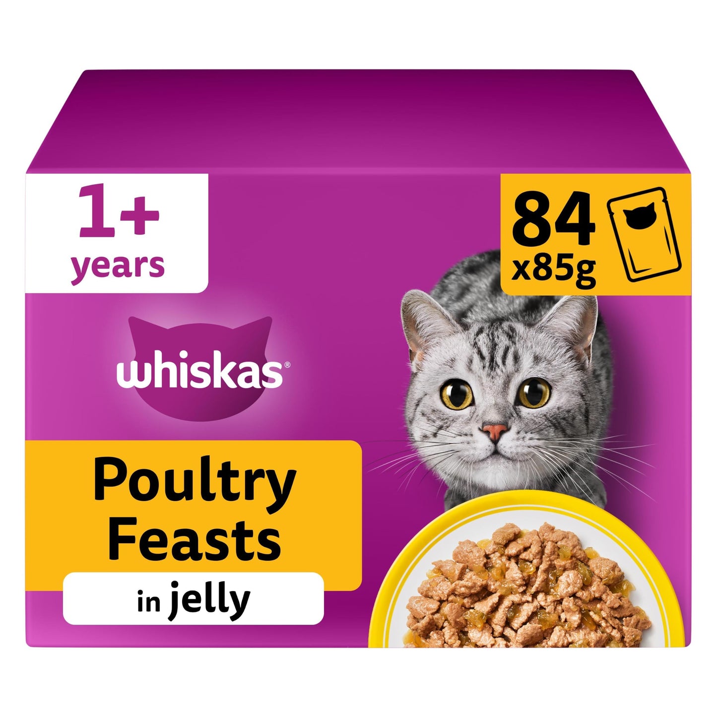 whiskas 1 plus Adult Mixed Selection in Jelly 84 Pouches, Adult Wet Cat Food, Megapack (84 x 85 g)