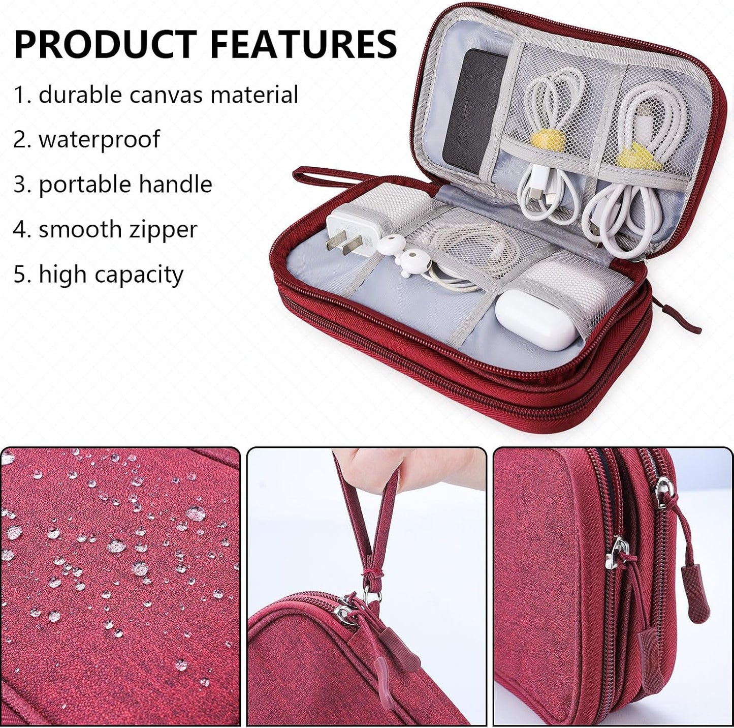 Teskyer Electronics Accessories Organiser Bag, Waterproof Cable Organiser Bag, Travel Gadget Bag, Holiday Essentials for Men Women, 8.5 x 5 Inch, Black