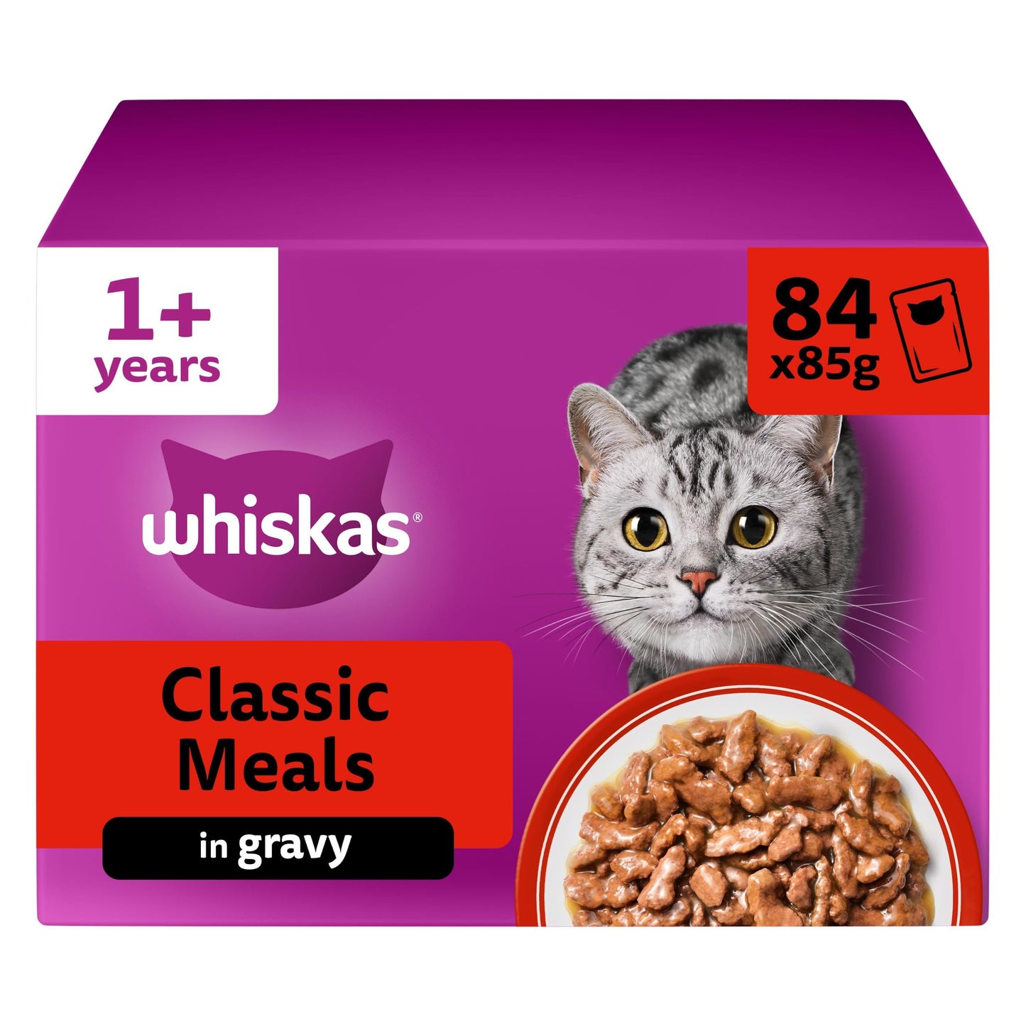whiskas 1 plus Adult Mixed Selection in Jelly 84 Pouches, Adult Wet Cat Food, Megapack (84 x 85 g)