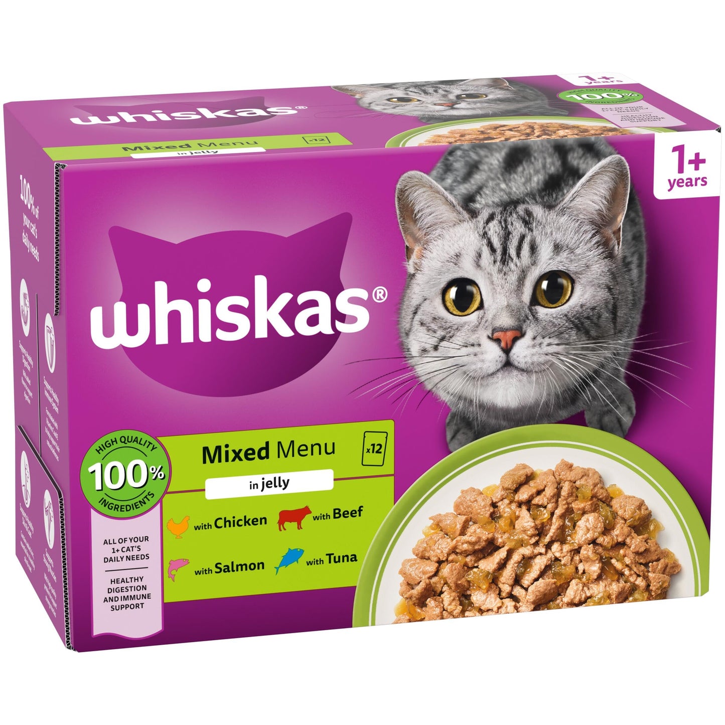 whiskas 1 plus Adult Mixed Selection in Jelly 84 Pouches, Adult Wet Cat Food, Megapack (84 x 85 g)