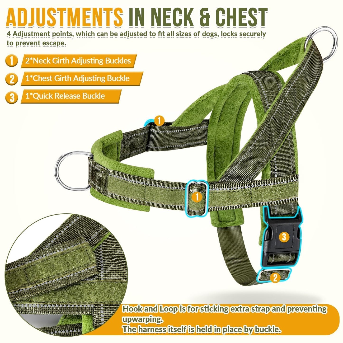 Eyein No Pull Harness for Dogs - Heavy Duty Soft Padded Pet Vest and Lead Set for Medium Large Dog, Adjustable Reflective Anti-pull with Front Clip for Walking Training(Black,L)