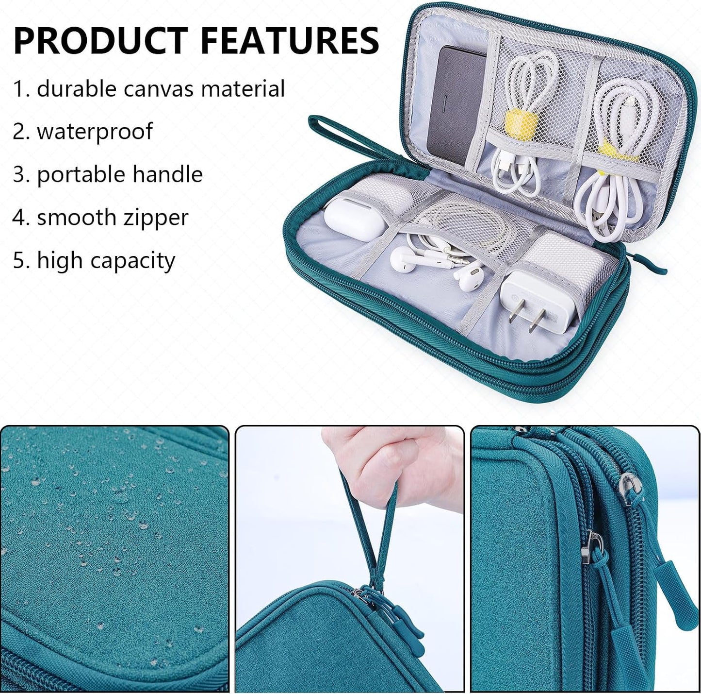 Teskyer Electronics Accessories Organiser Bag, Waterproof Cable Organiser Bag, Travel Gadget Bag, Holiday Essentials for Men Women, 8.5 x 5 Inch, Black