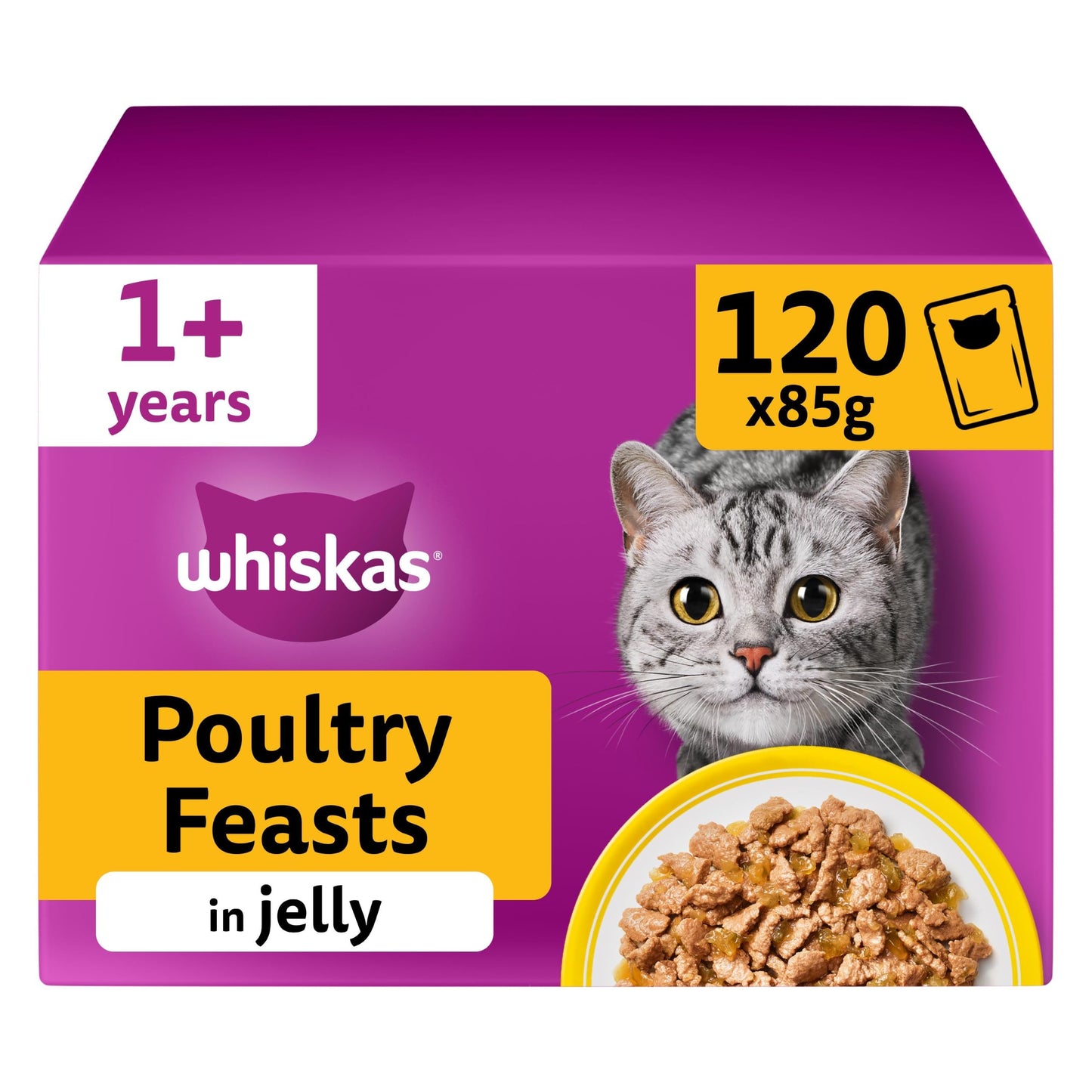 whiskas 1 plus Adult Mixed Selection in Jelly 84 Pouches, Adult Wet Cat Food, Megapack (84 x 85 g)