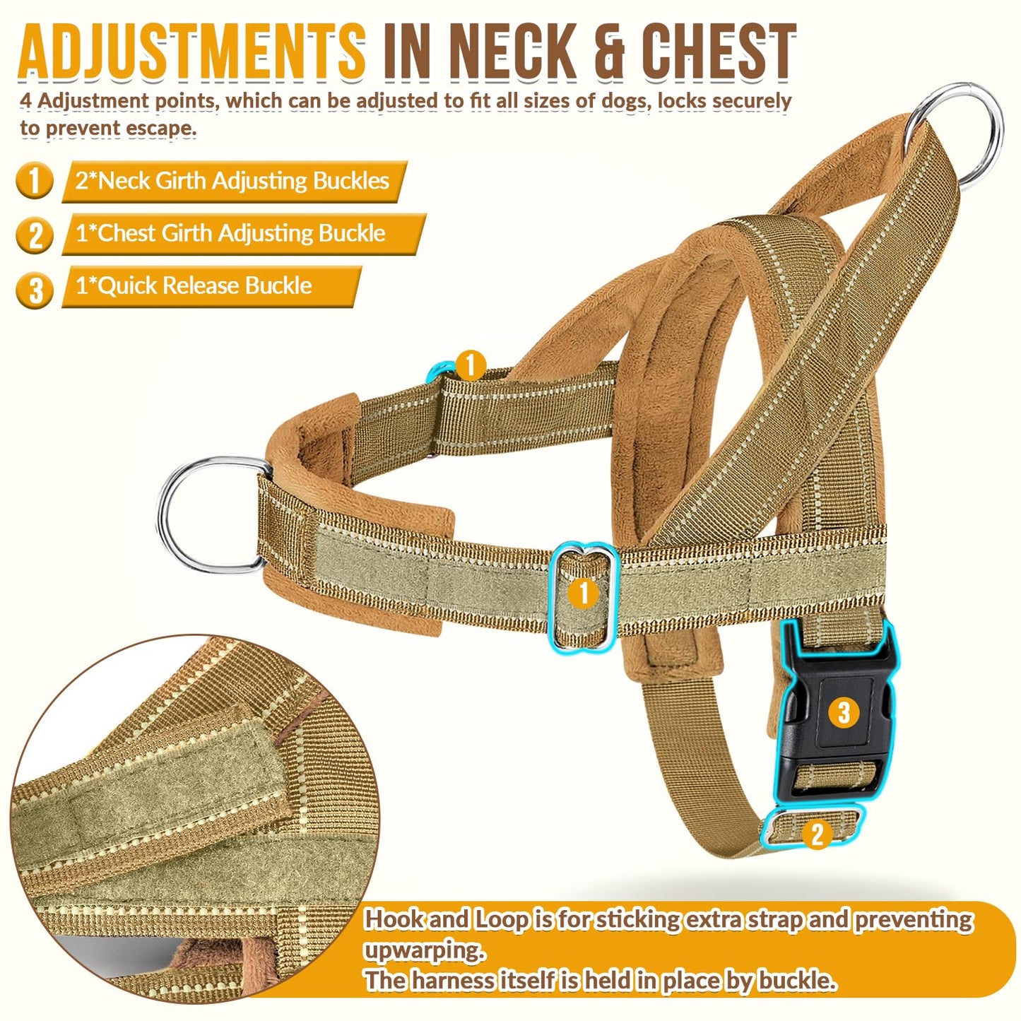 Eyein No Pull Harness for Dogs - Heavy Duty Soft Padded Pet Vest and Lead Set for Medium Large Dog, Adjustable Reflective Anti-pull with Front Clip for Walking Training(Black,L)