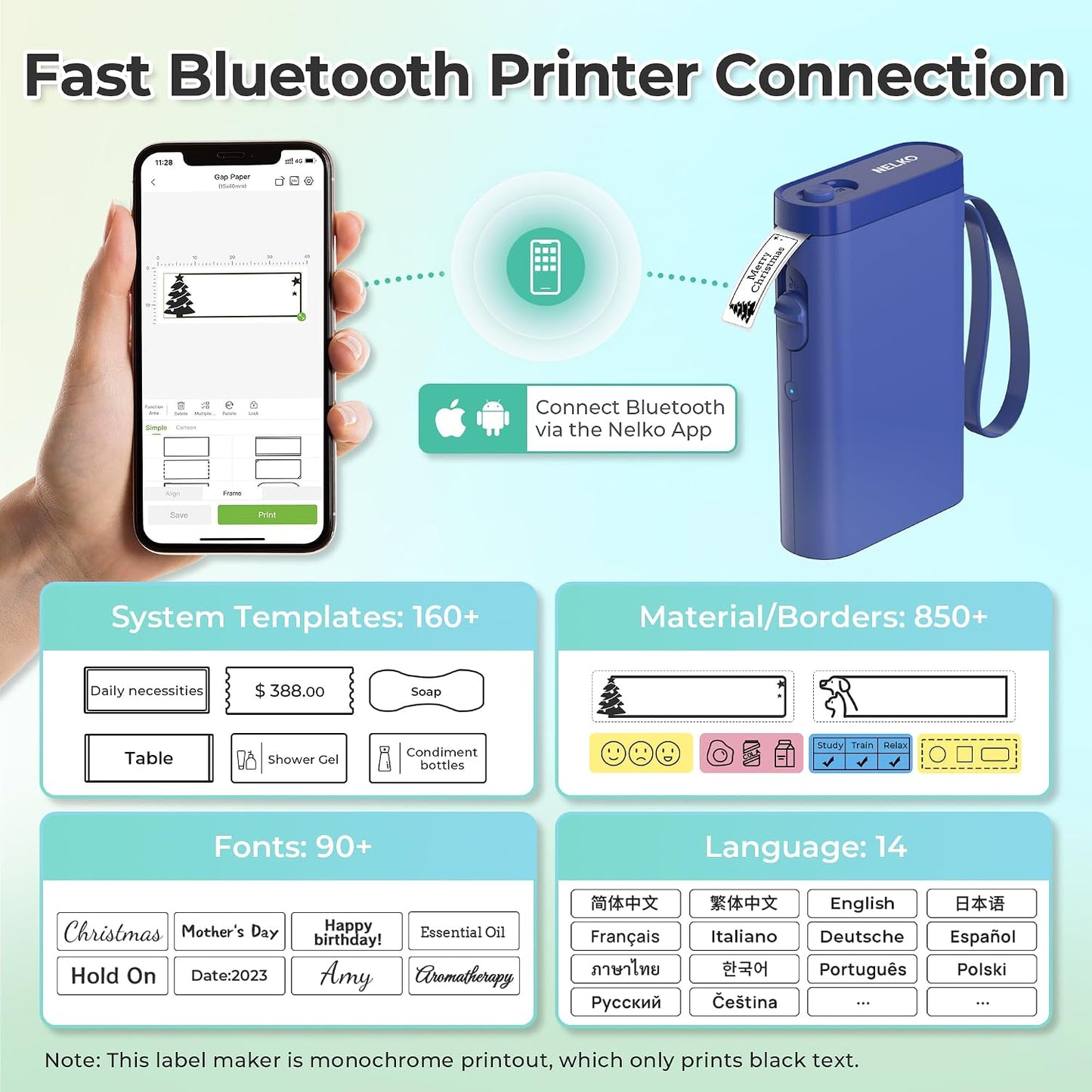 Nelko Label Maker P21 Portable Bluetooth Sticker Printer with Tape, Wireless Mini Label Makers for Organizing Storage Barcode Office Home, White