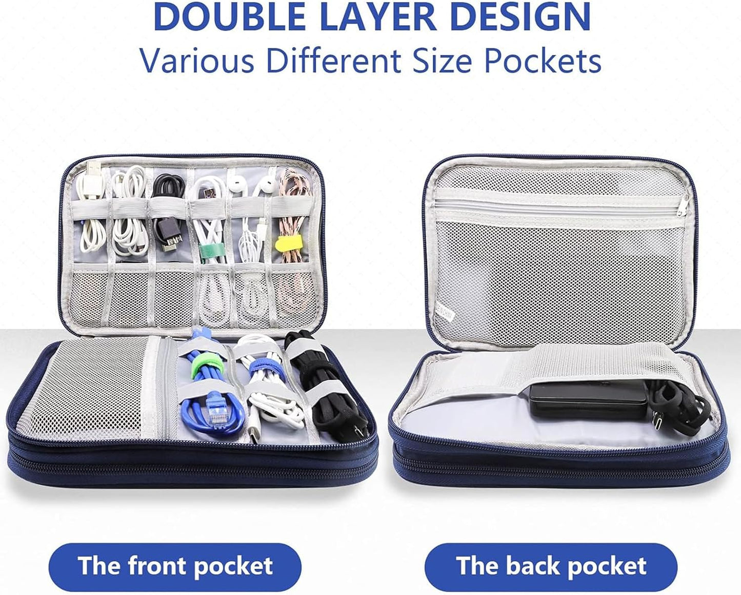 Teskyer Electronics Accessories Organiser Bag, Waterproof Cable Organiser Bag, Travel Gadget Bag, Holiday Essentials for Men Women, 8.5 x 5 Inch, Black