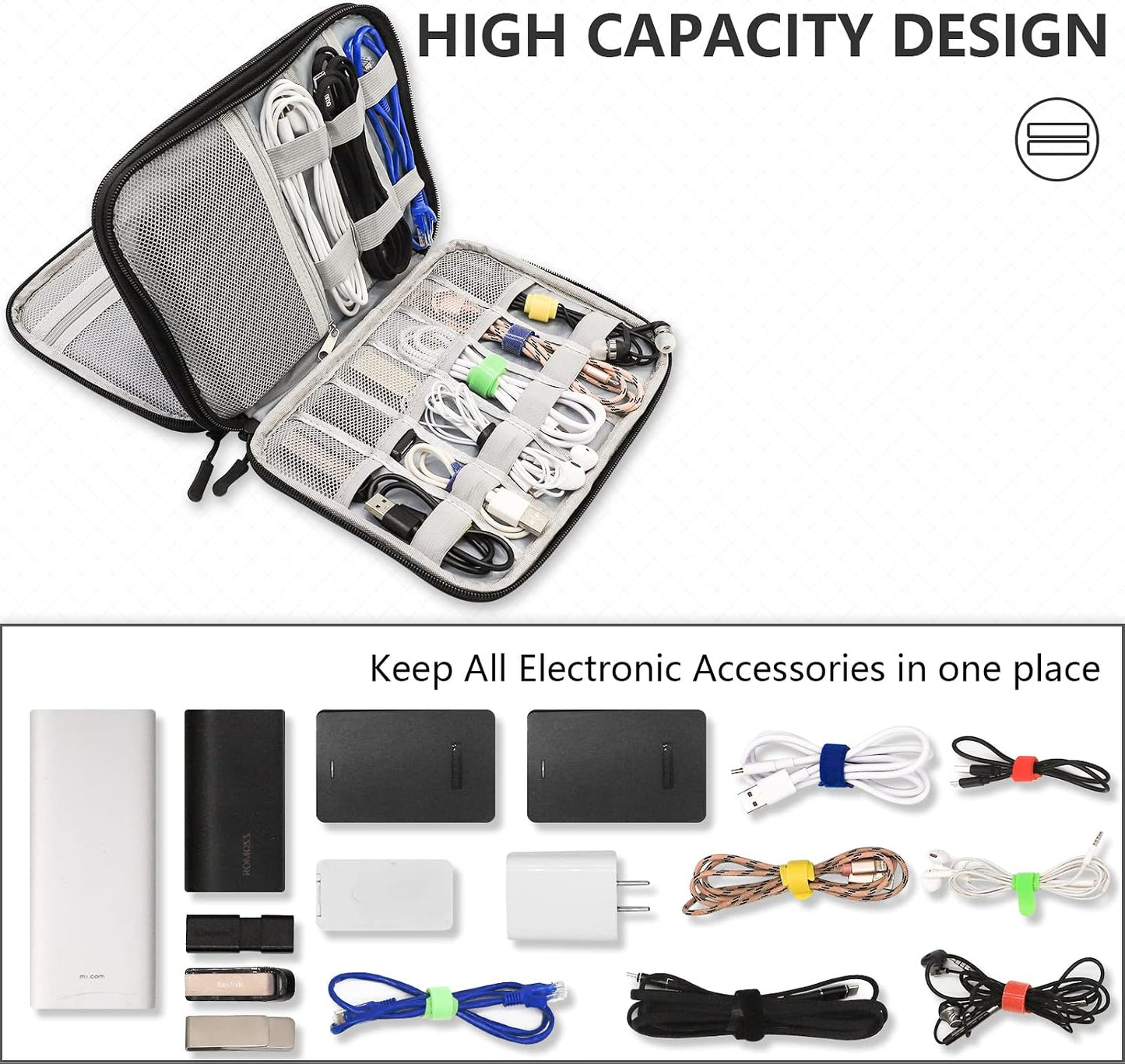 Teskyer Electronics Accessories Organiser Bag, Waterproof Cable Organiser Bag, Travel Gadget Bag, Holiday Essentials for Men Women, 8.5 x 5 Inch, Black